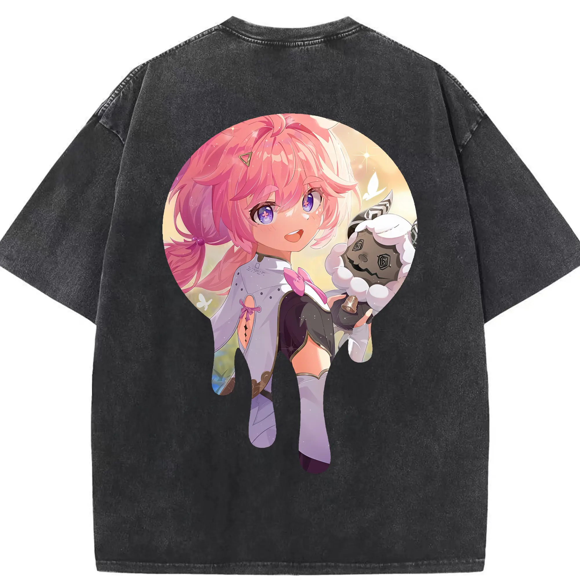 鳴潮 グッズ アンコ - 綿100％ ヴィンテージ風 半袖Tシャツ ・ 背面プリント ・ 柔らか肌触り ・ 通気性 快適 ・ スポーツ カジュアル 外出用