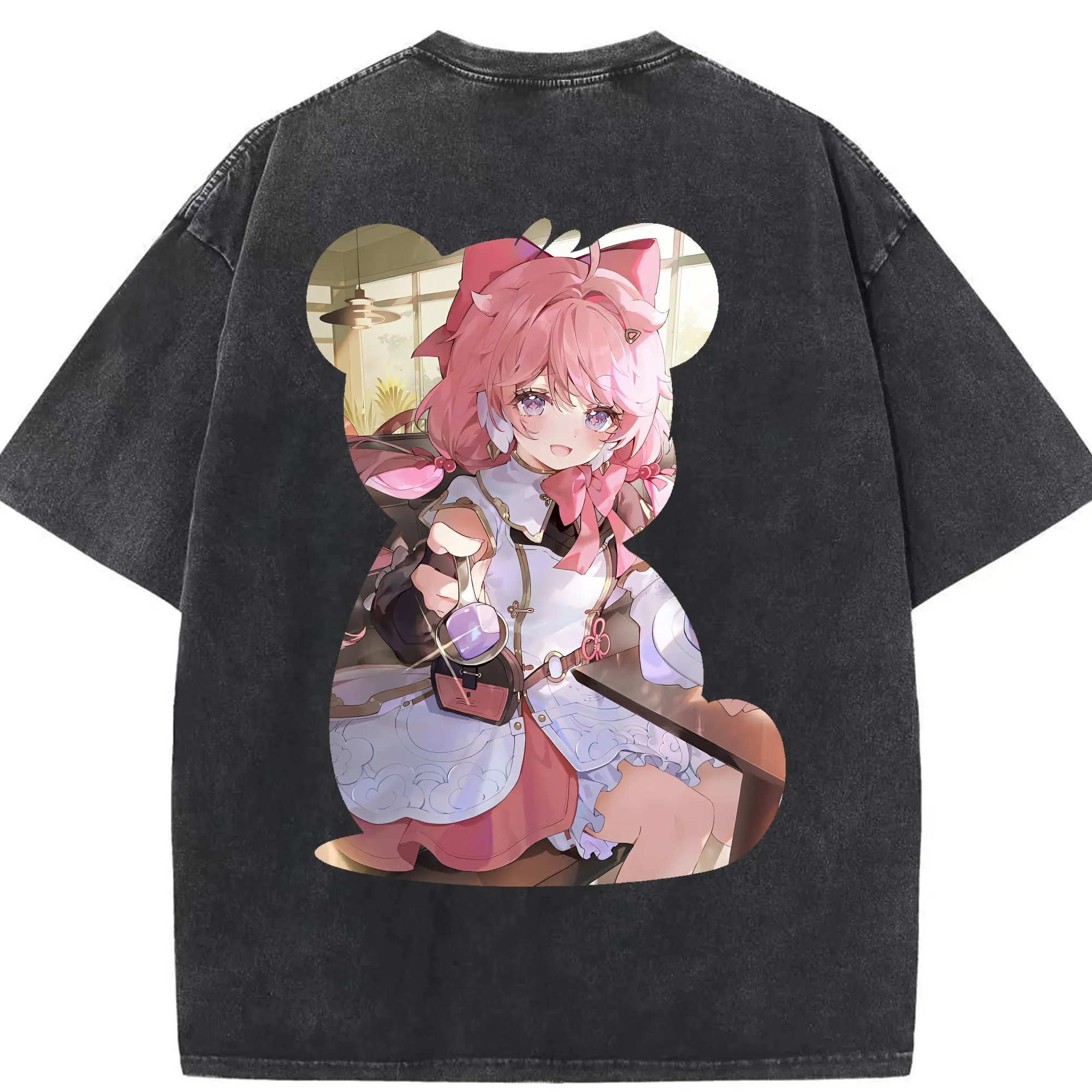 鳴潮 グッズ アンコ - 綿100％ ヴィンテージ風 半袖Tシャツ ・ 背面プリント ・ 柔らか肌触り ・ 通気性 快適 ・ スポーツ カジュアル 外出用