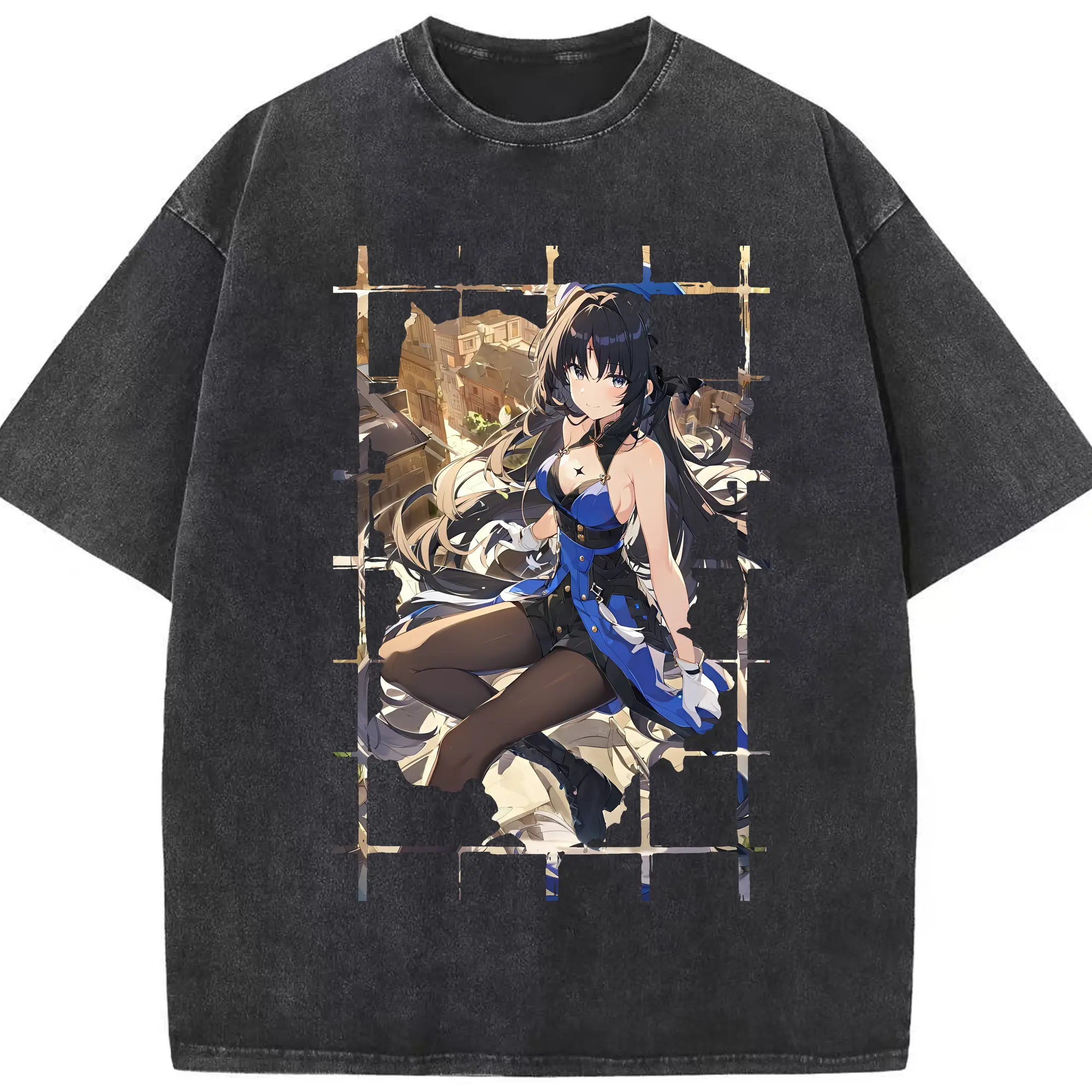 鳴潮 グッズ ヤンヤン - 綿100％ ヴィンテージ風 半袖Tシャツ ・ フロントプリント ・ 柔らか肌触り ・ 通気性 快適 ・ スポーツ カジュアル 外出用