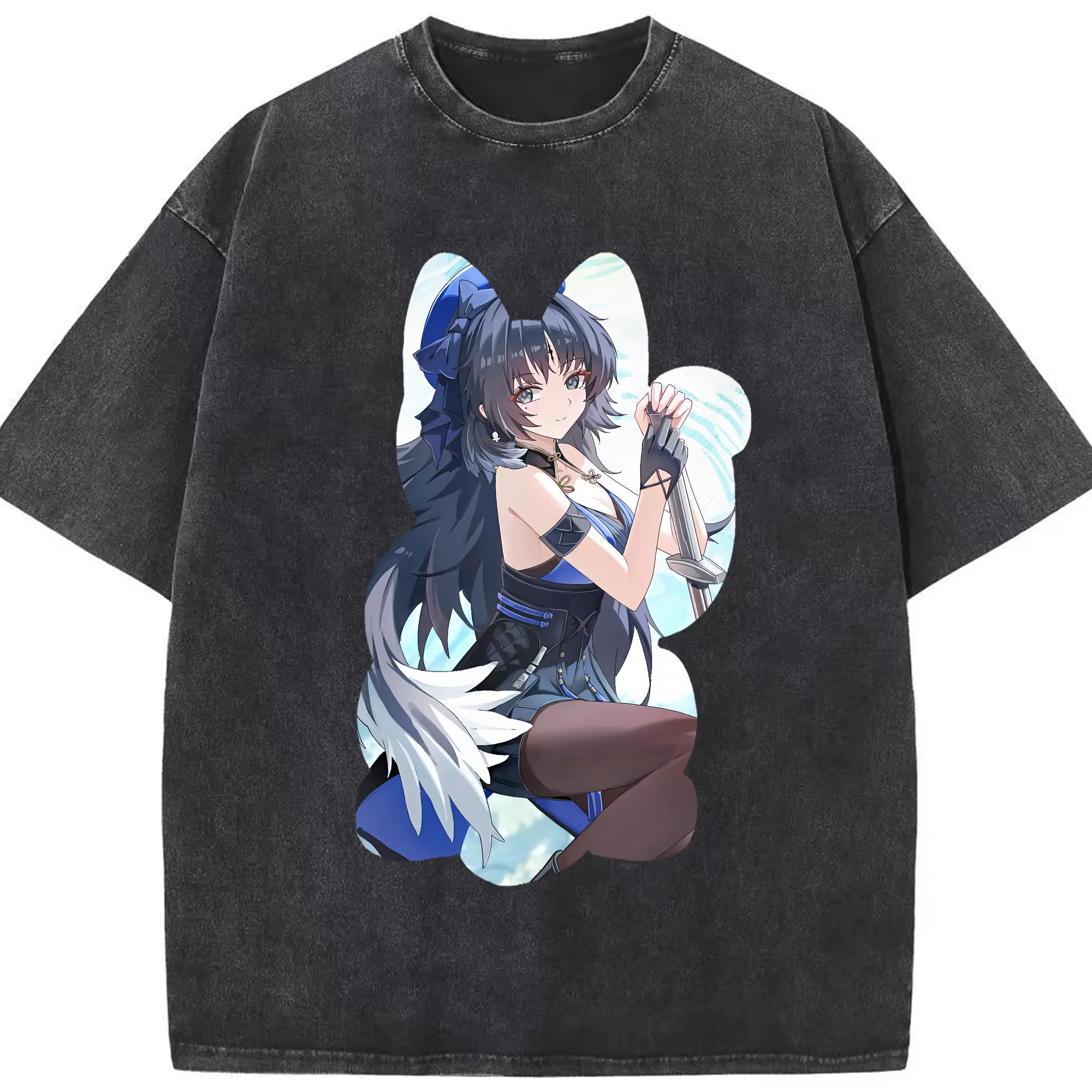 鳴潮 グッズ ヤンヤン - 綿100％ ヴィンテージ風 半袖Tシャツ ・ フロントプリント ・ 柔らか肌触り ・ 通気性 快適 ・ スポーツ カジュアル 外出用