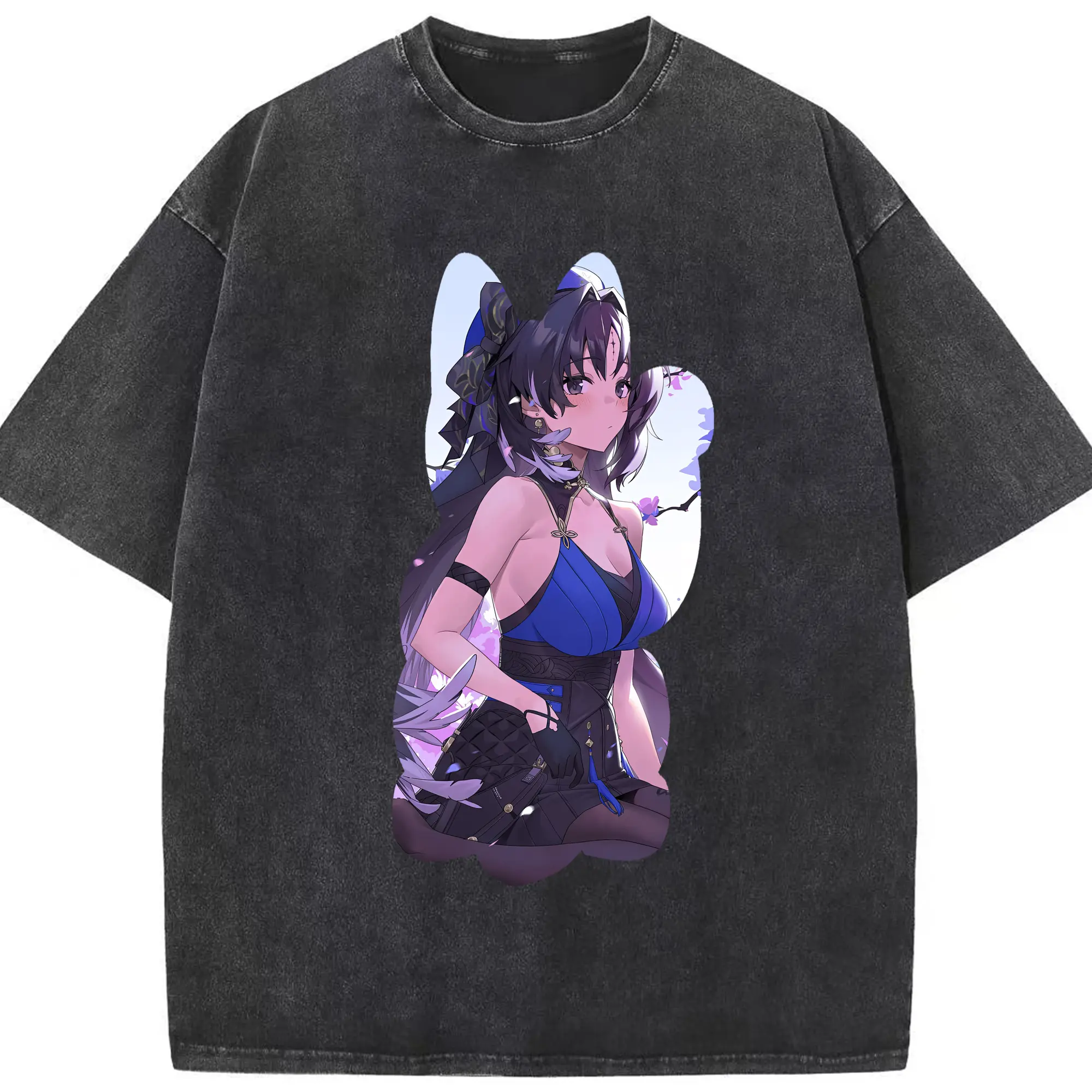 鳴潮 グッズ ヤンヤン - 綿100％ ヴィンテージ風 半袖Tシャツ ・ フロントプリント ・ 柔らか肌触り ・ 通気性 快適 ・ スポーツ カジュアル 外出用