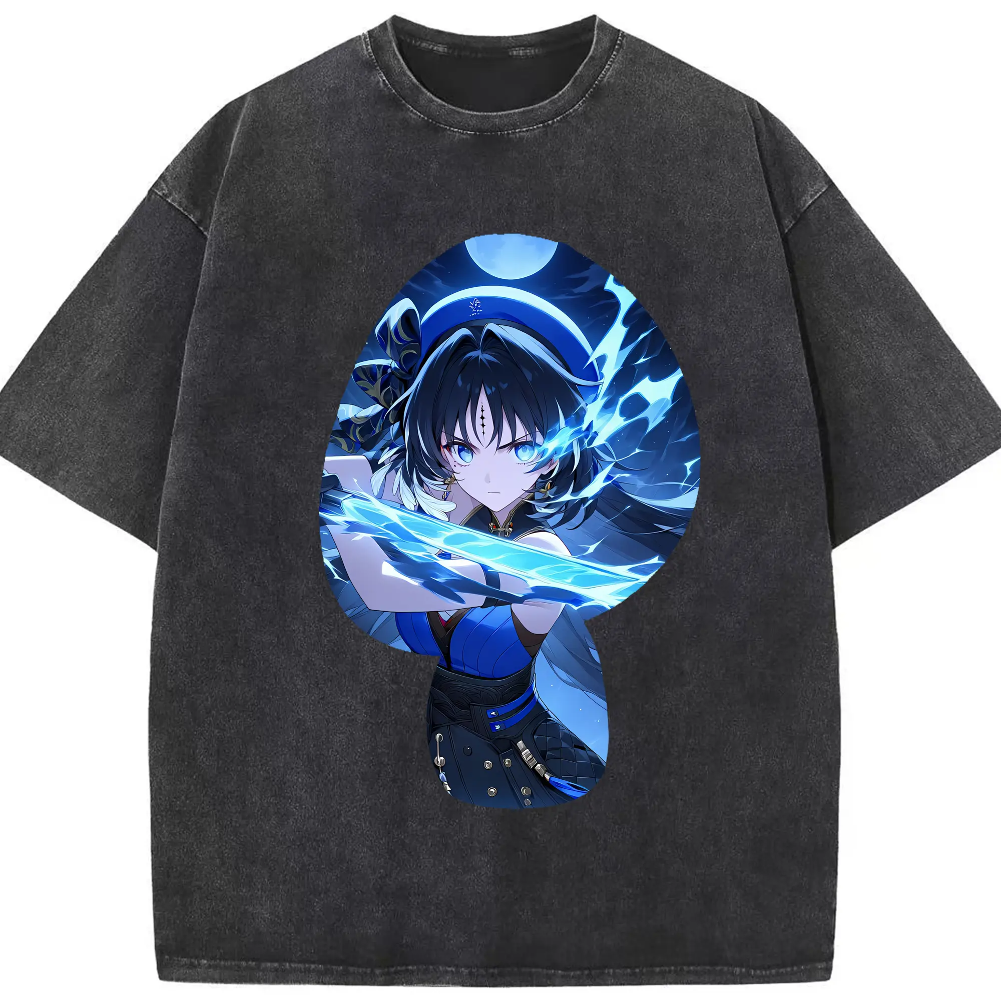 鳴潮 グッズ ヤンヤン - 綿100％ ヴィンテージ風 半袖Tシャツ ・ フロントプリント ・ 柔らか肌触り ・ 通気性 快適 ・ スポーツ カジュアル 外出用