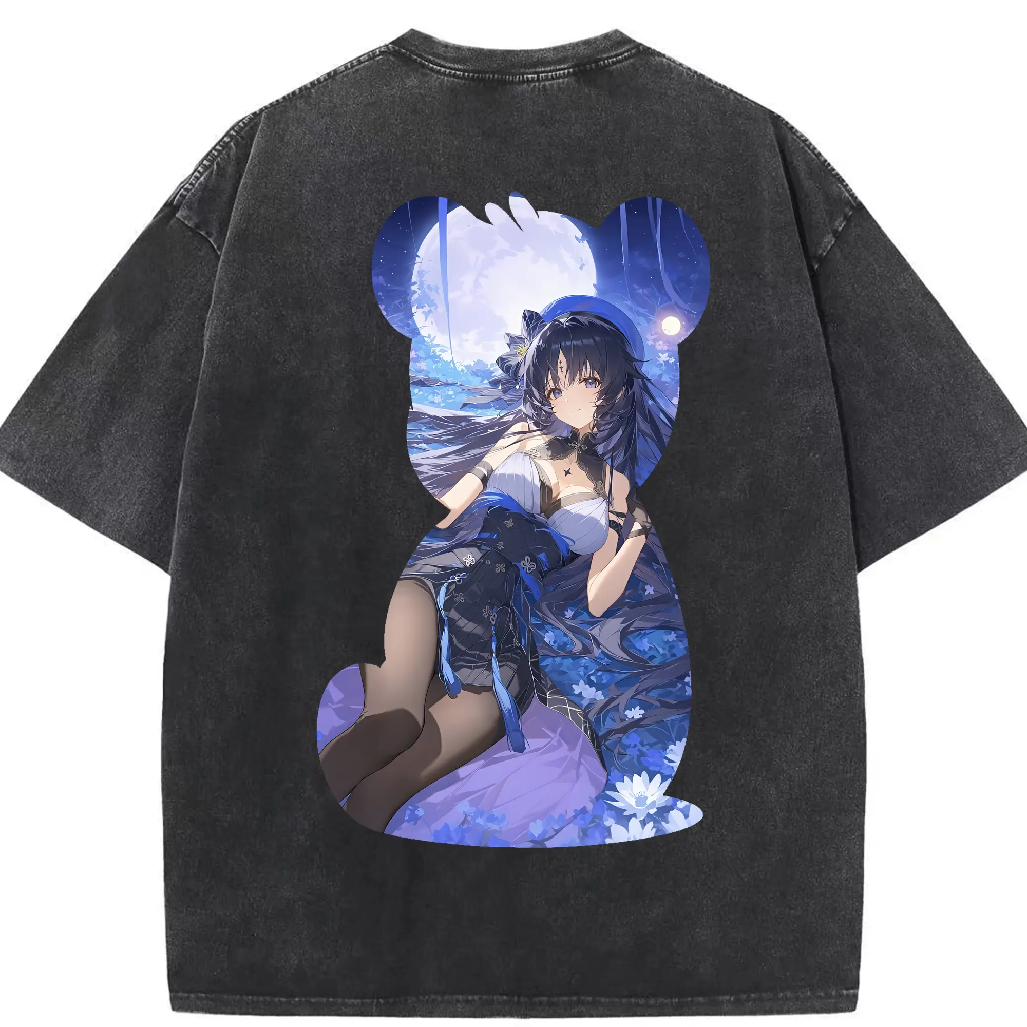 鳴潮 グッズ ヤンヤン - 綿100％ ヴィンテージ風 半袖Tシャツ ・ 背面プリント ・ 柔らか肌触り ・ 通気性 快適 ・ スポーツ カジュアル 外出用