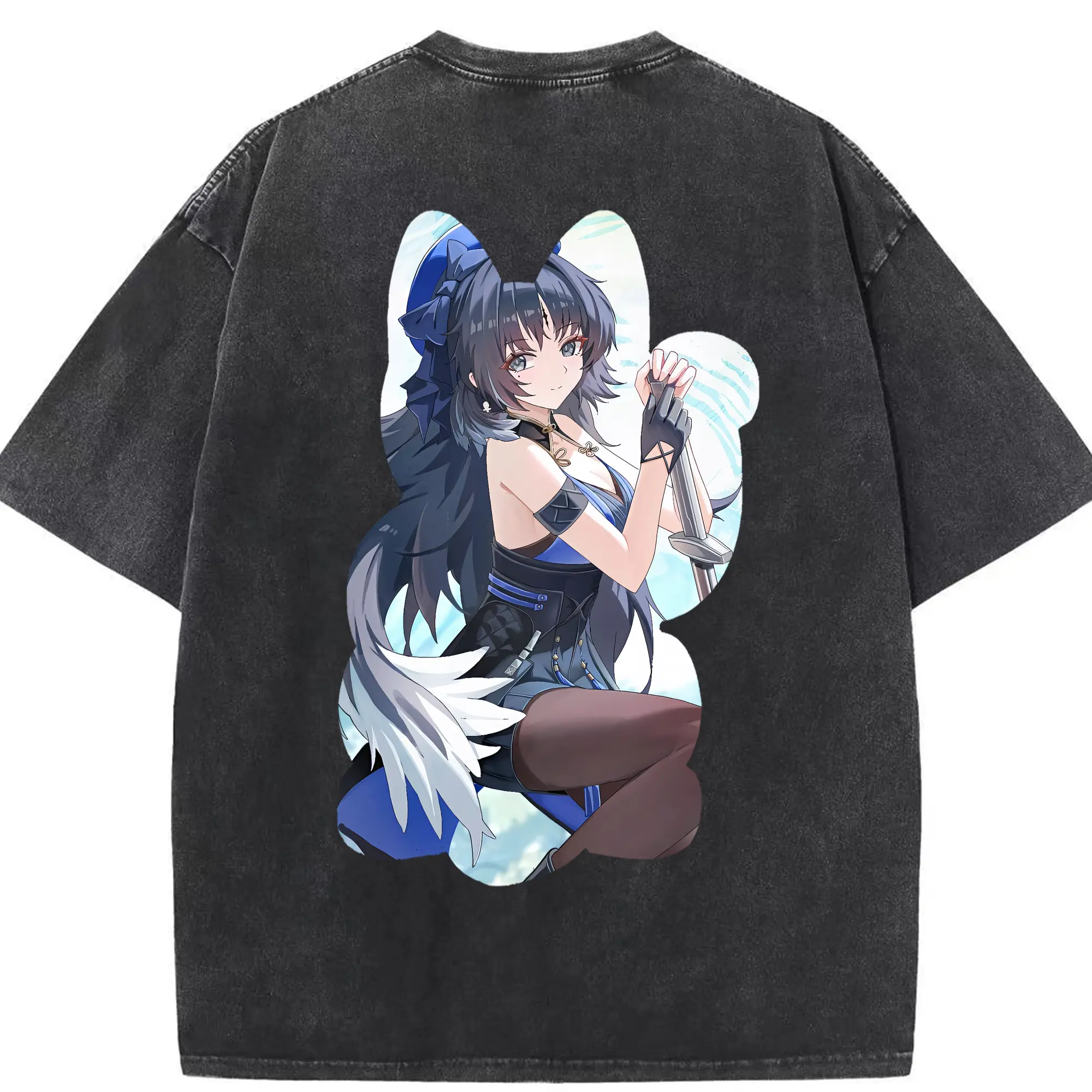 鳴潮 グッズ ヤンヤン - 綿100％ ヴィンテージ風 半袖Tシャツ ・ 背面プリント ・ 柔らか肌触り ・ 通気性 快適 ・ スポーツ カジュアル 外出用