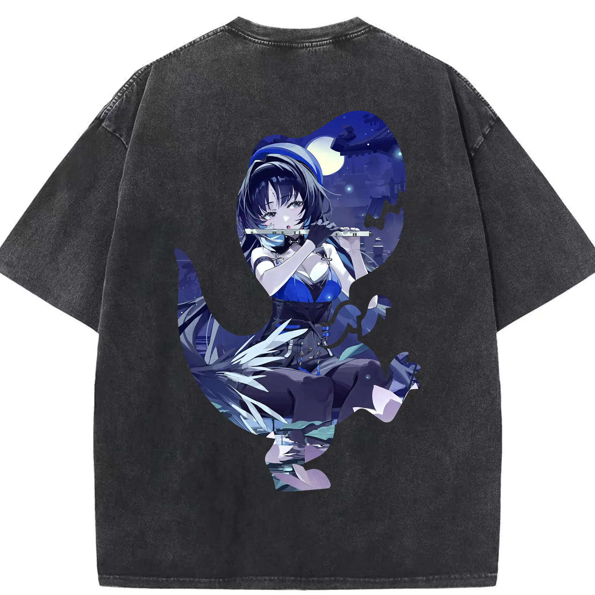 鳴潮 グッズ ヤンヤン - 綿100％ ヴィンテージ風 半袖Tシャツ ・ 背面プリント ・ 柔らか肌触り ・ 通気性 快適 ・ スポーツ カジュアル 外出用