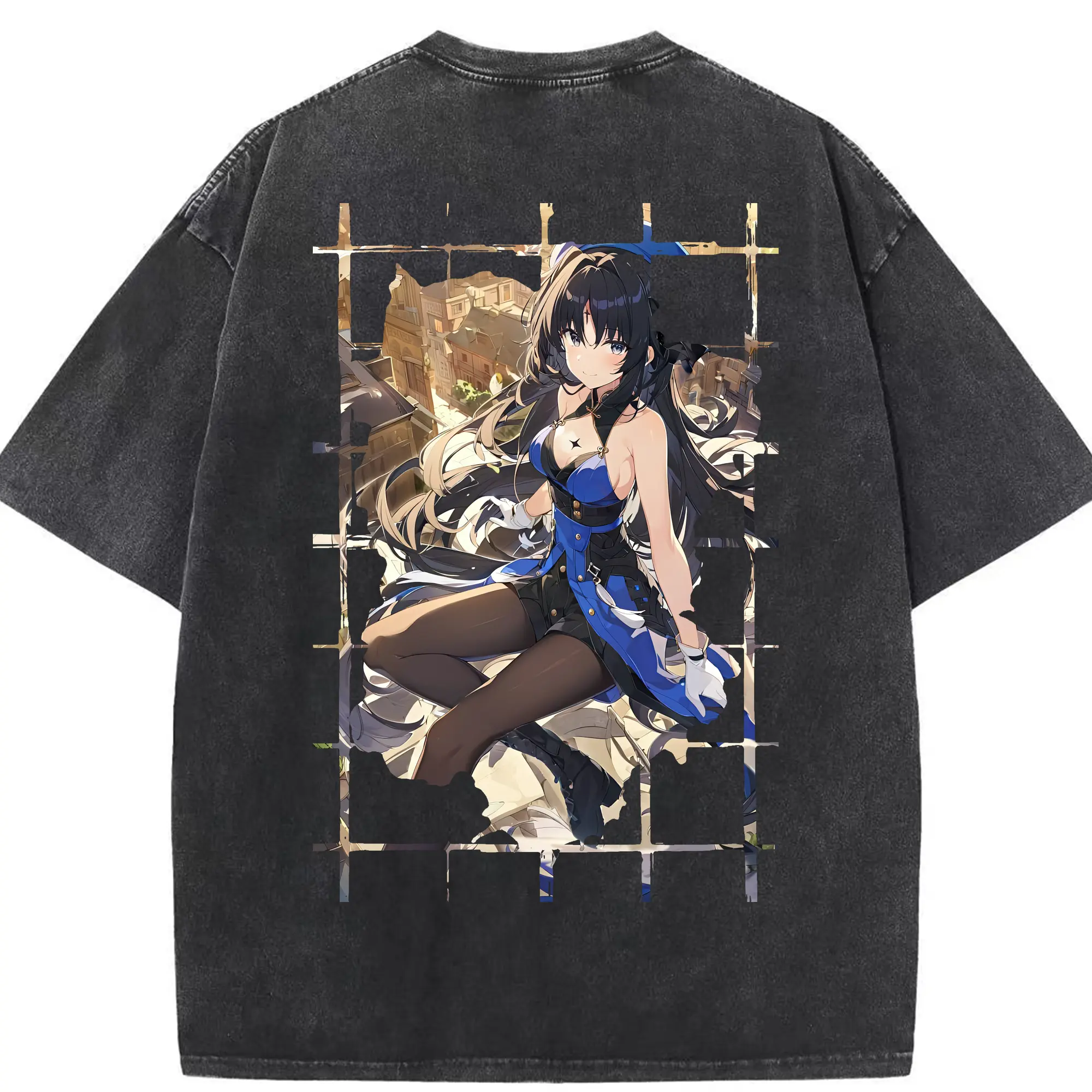 鳴潮 グッズ ヤンヤン - 綿100％ ヴィンテージ風 半袖Tシャツ ・ 背面プリント ・ 柔らか肌触り ・ 通気性 快適 ・ スポーツ カジュアル 外出用