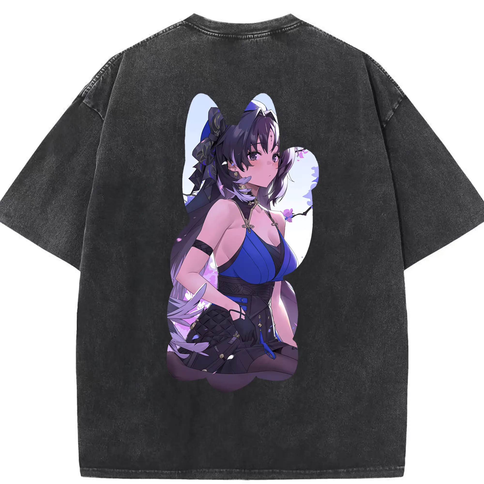 鳴潮 グッズ ヤンヤン - 綿100％ ヴィンテージ風 半袖Tシャツ ・ 背面プリント ・ 柔らか肌触り ・ 通気性 快適 ・ スポーツ カジュアル 外出用