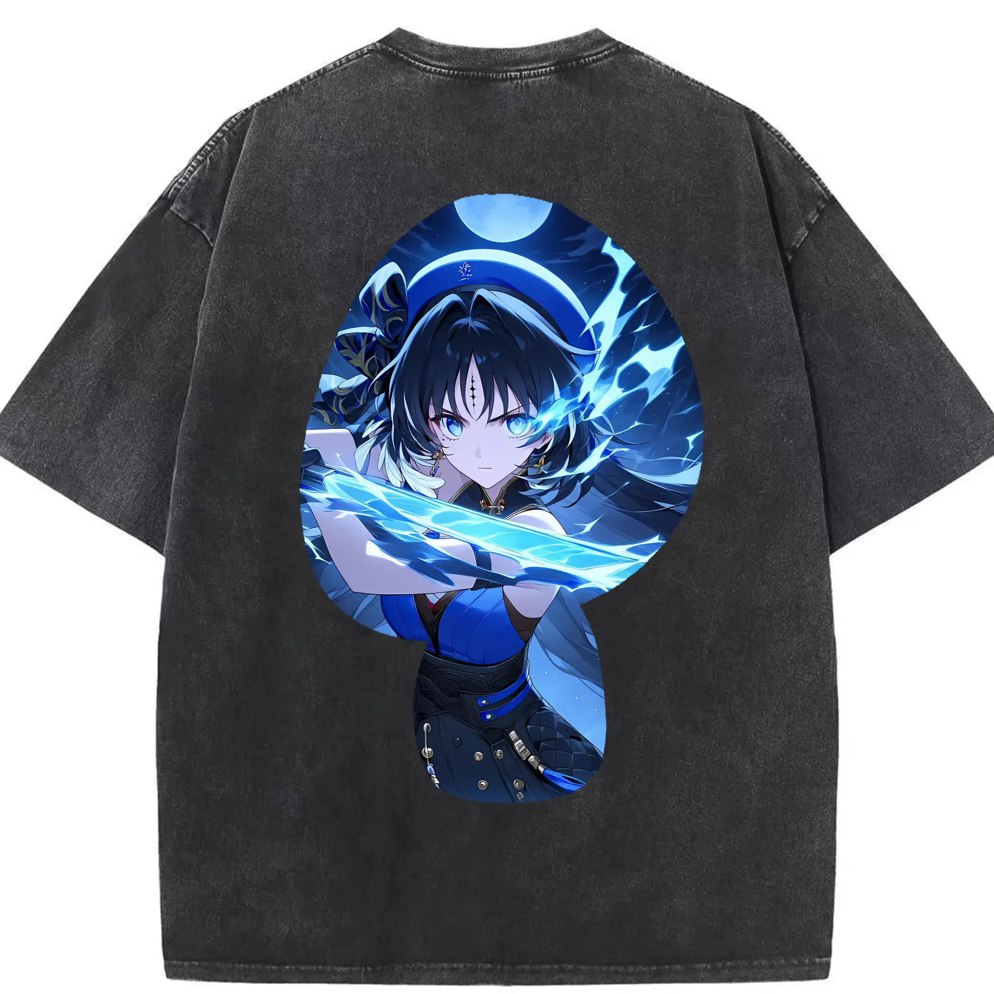 鳴潮 グッズ ヤンヤン - 綿100％ ヴィンテージ風 半袖Tシャツ ・ 背面プリント ・ 柔らか肌触り ・ 通気性 快適 ・ スポーツ カジュアル 外出用