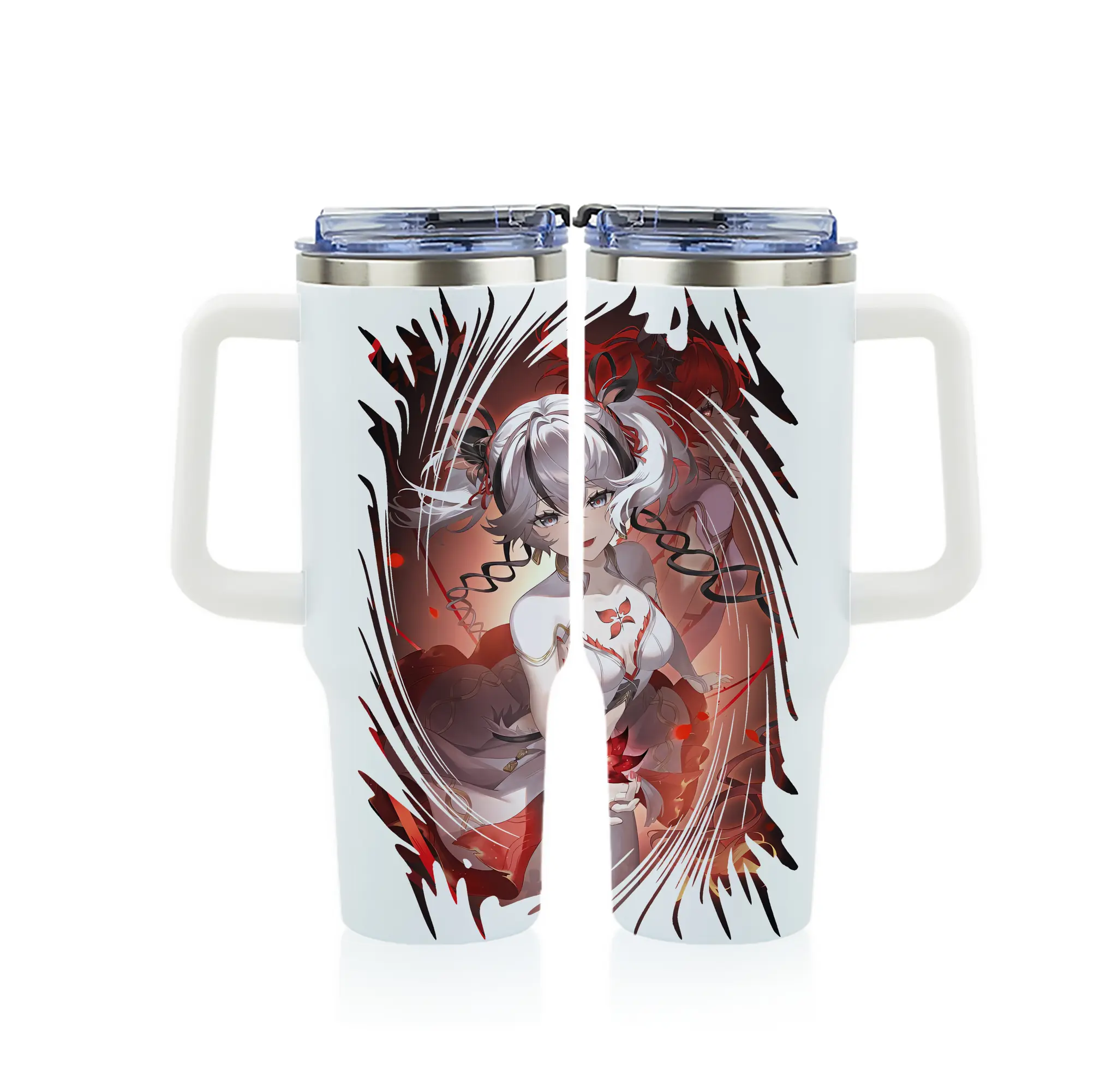 鳴潮 グッズ ツバキ - 1200mL フルプリント車用タンブラー ・ 304ステンレス 内側 ・ 201ステンレス 外側 ・ 保温 保冷 ・ 通勤 ドライブ アウトドア用