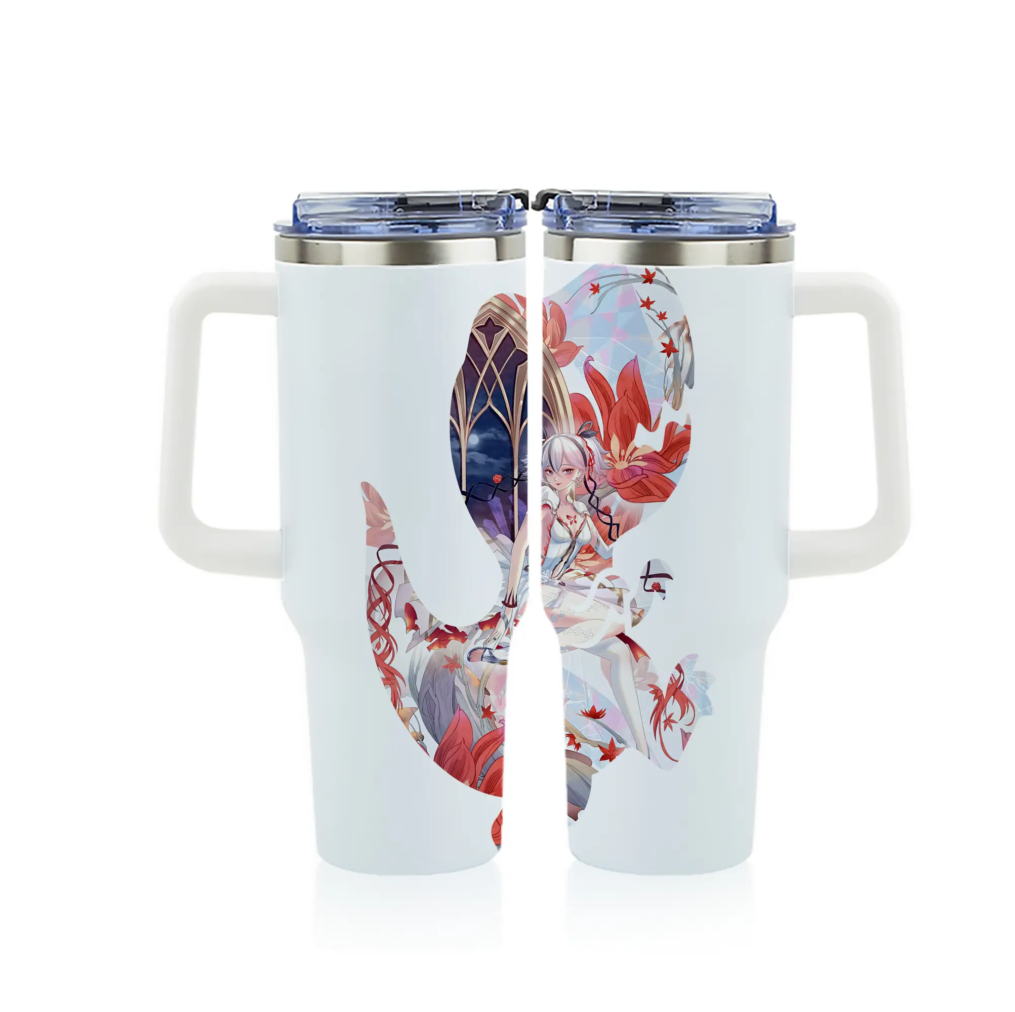 鳴潮 グッズ ツバキ - 1200mL フルプリント車用タンブラー ・ 304ステンレス 内側 ・ 201ステンレス 外側 ・ 保温 保冷 ・ 通勤 ドライブ アウトドア用