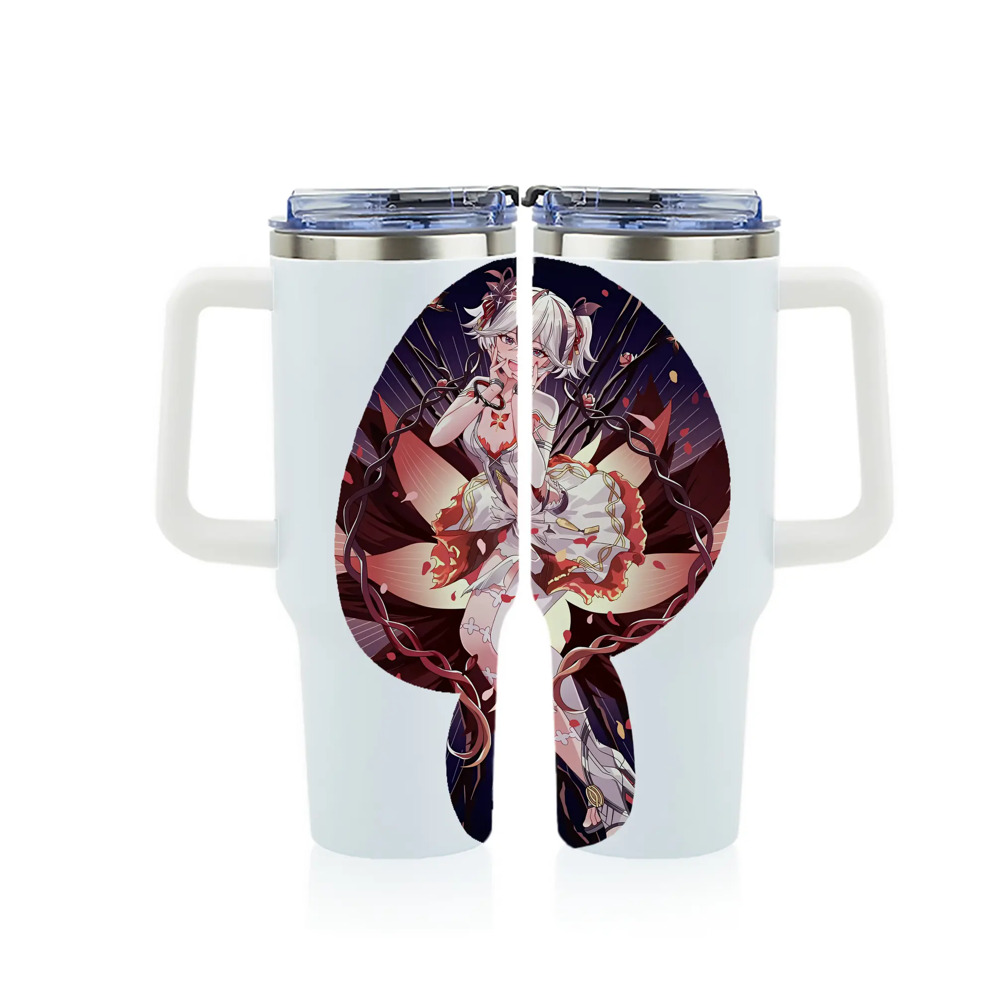 鳴潮 グッズ ツバキ - 1200mL フルプリント車用タンブラー ・ 304ステンレス 内側 ・ 201ステンレス 外側 ・ 保温 保冷 ・ 通勤 ドライブ アウトドア用