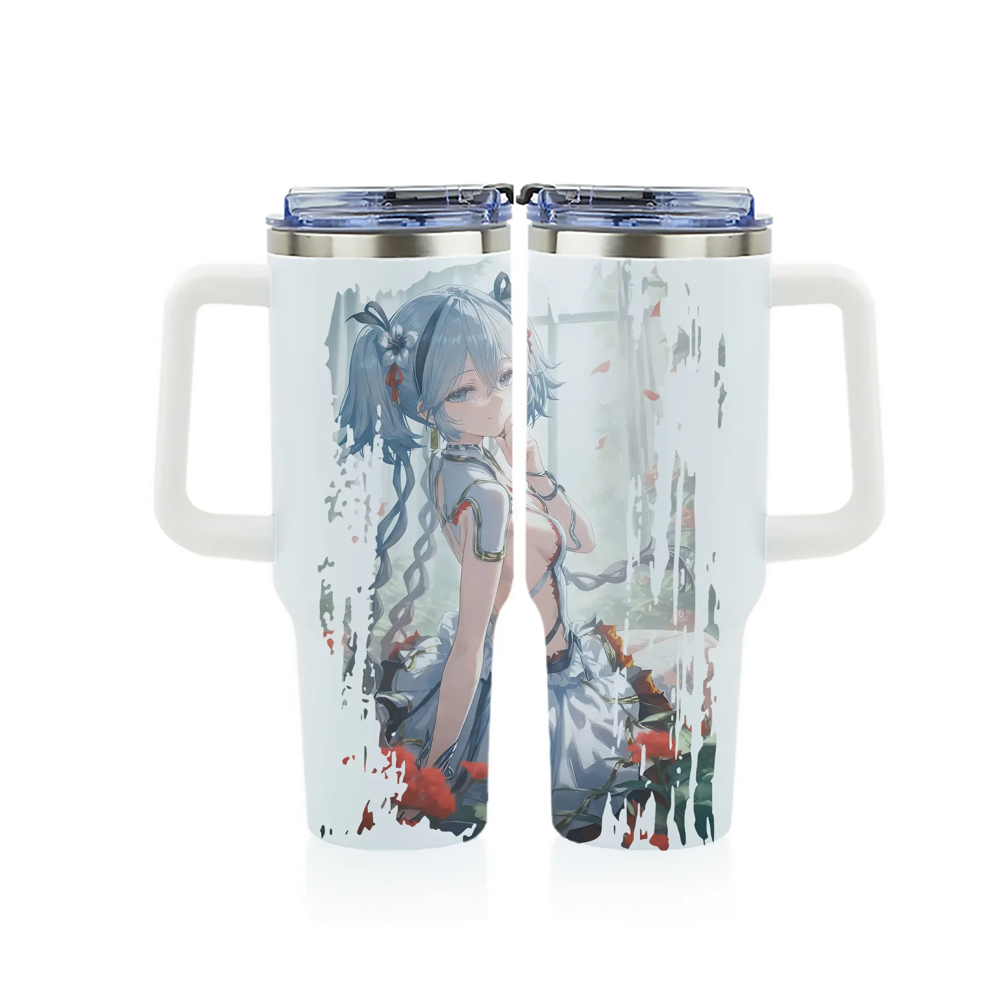 鳴潮 グッズ ツバキ - 1200mL フルプリント車用タンブラー ・ 304ステンレス 内側 ・ 201ステンレス 外側 ・ 保温 保冷 ・ 通勤 ドライブ アウトドア用