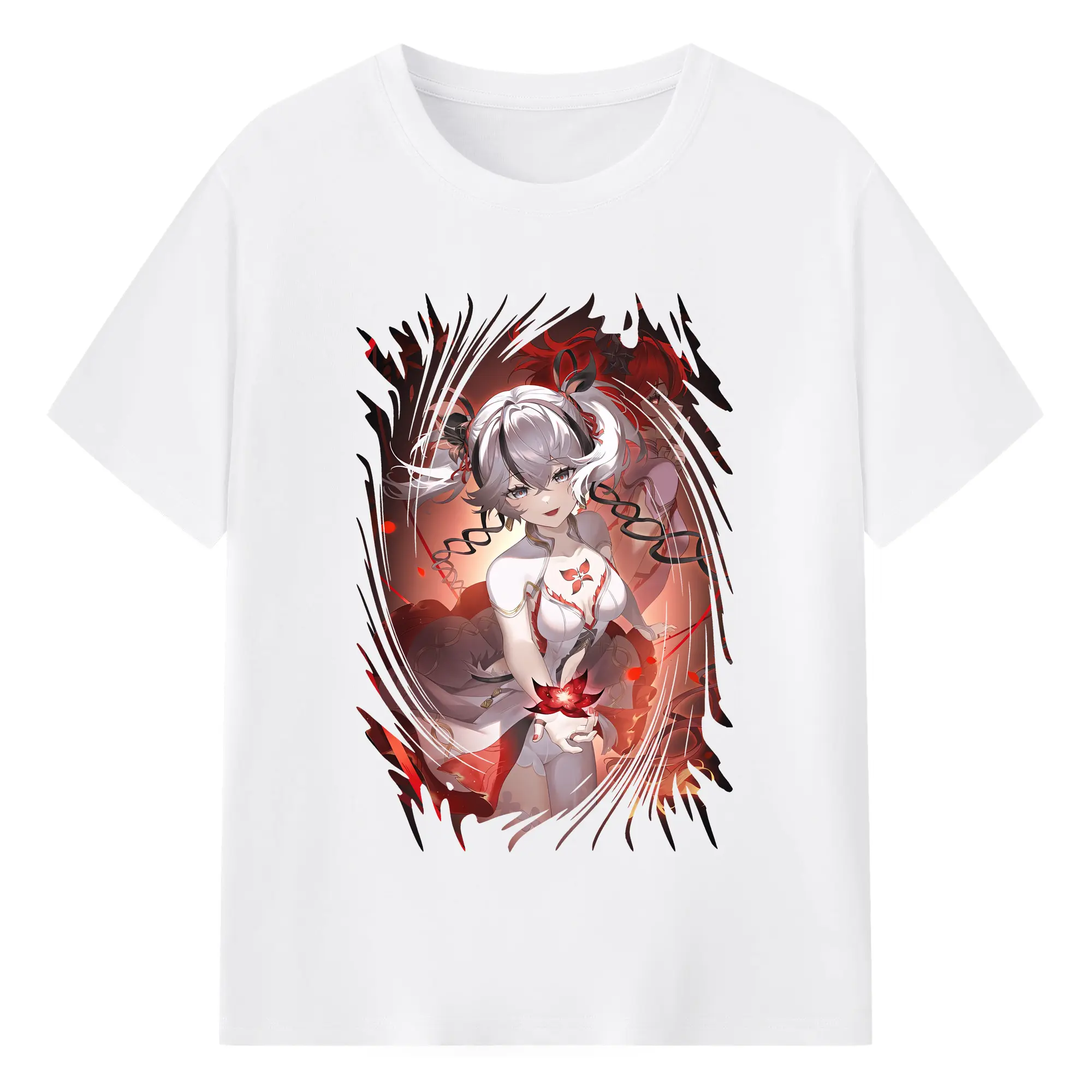 鳴潮 グッズ ツバキ - 綿100％ 半袖Tシャツ ・ フロントプリント ・ 快適 通気性 ・ 日常使い 散歩 スポーツ用