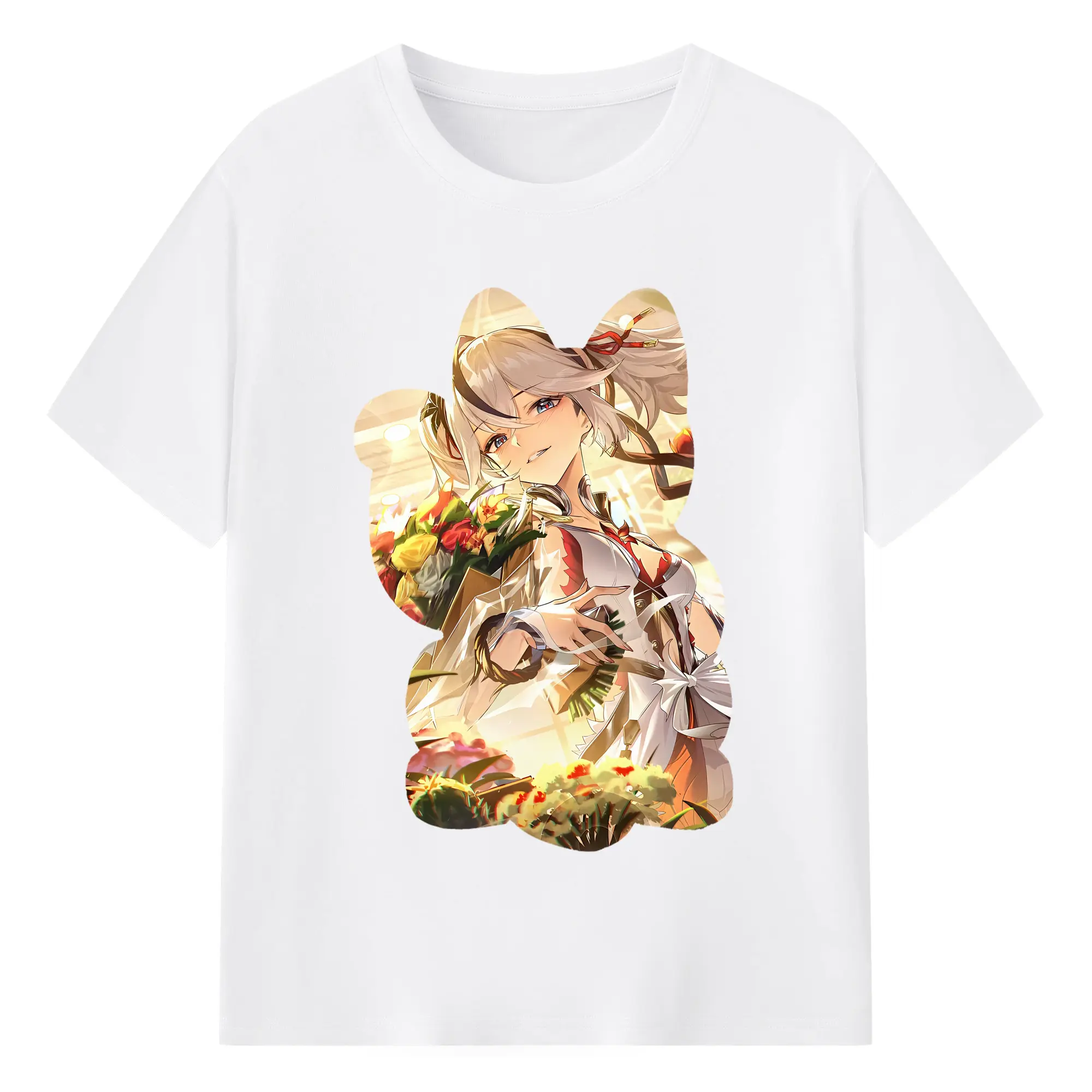 鳴潮 グッズ ツバキ - 綿100％ 半袖Tシャツ ・ フロントプリント ・ 快適 通気性 ・ 日常使い 散歩 スポーツ用