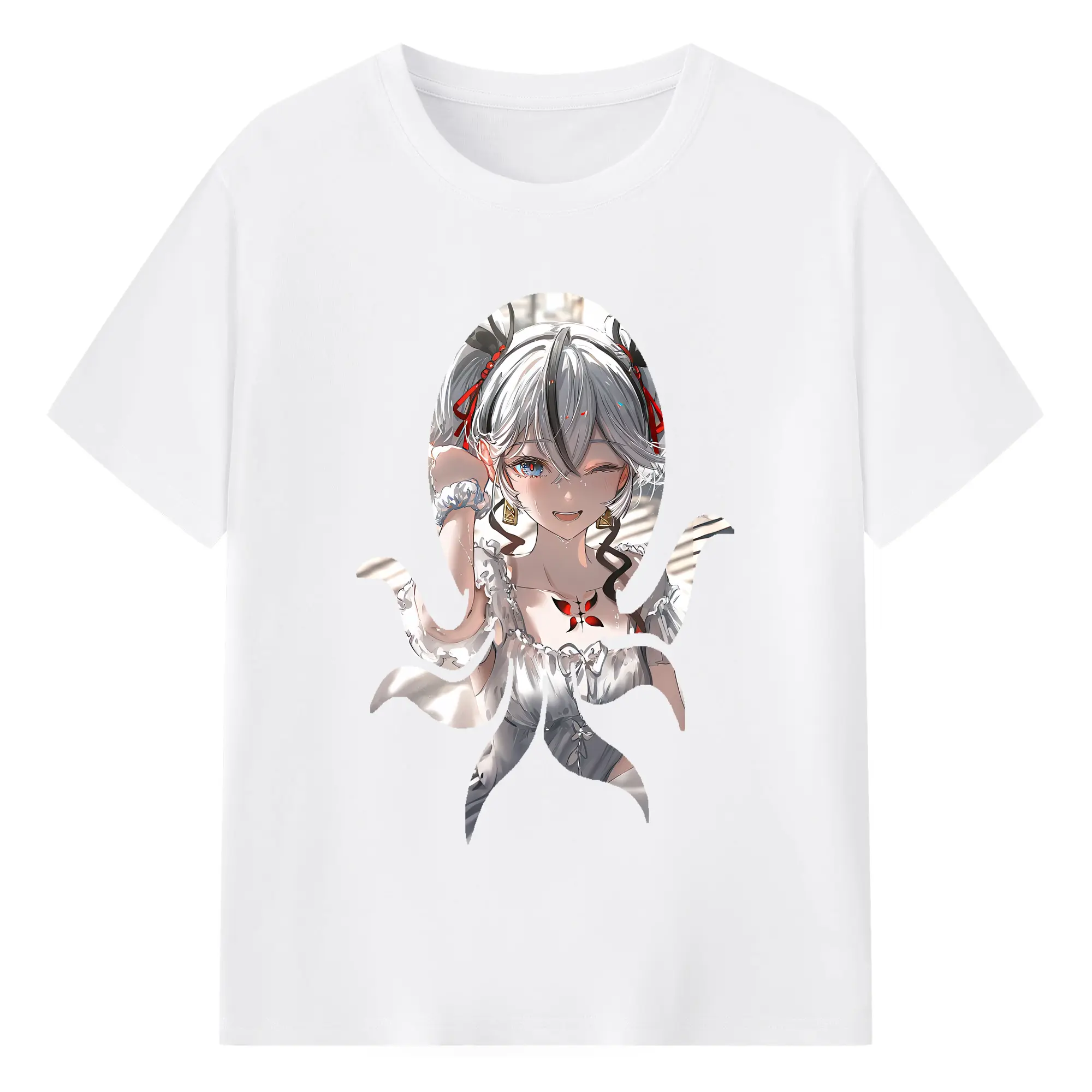 鳴潮 グッズ ツバキ - 綿100％ 半袖Tシャツ ・ フロントプリント ・ 快適 通気性 ・ 日常使い 散歩 スポーツ用