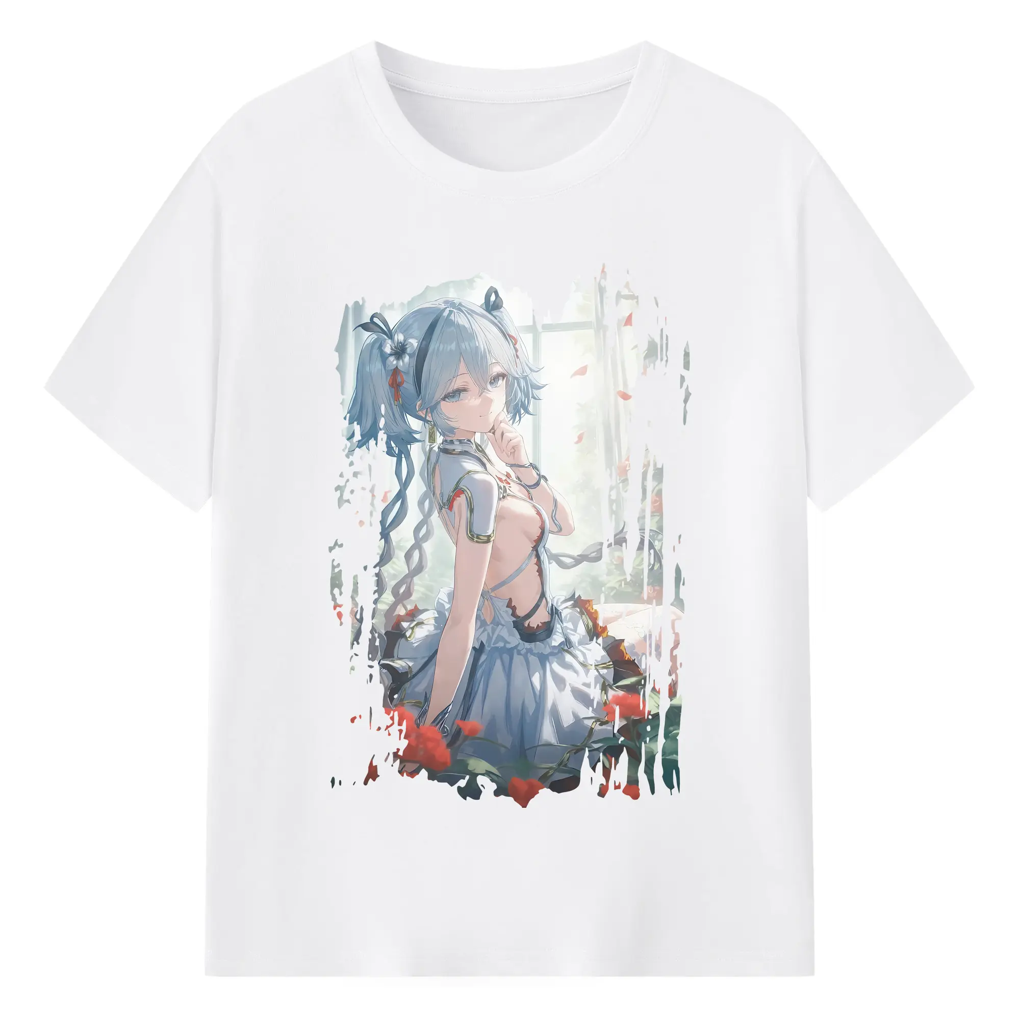 鳴潮 グッズ ツバキ - 綿100％ 半袖Tシャツ ・ フロントプリント ・ 快適 通気性 ・ 日常使い 散歩 スポーツ用