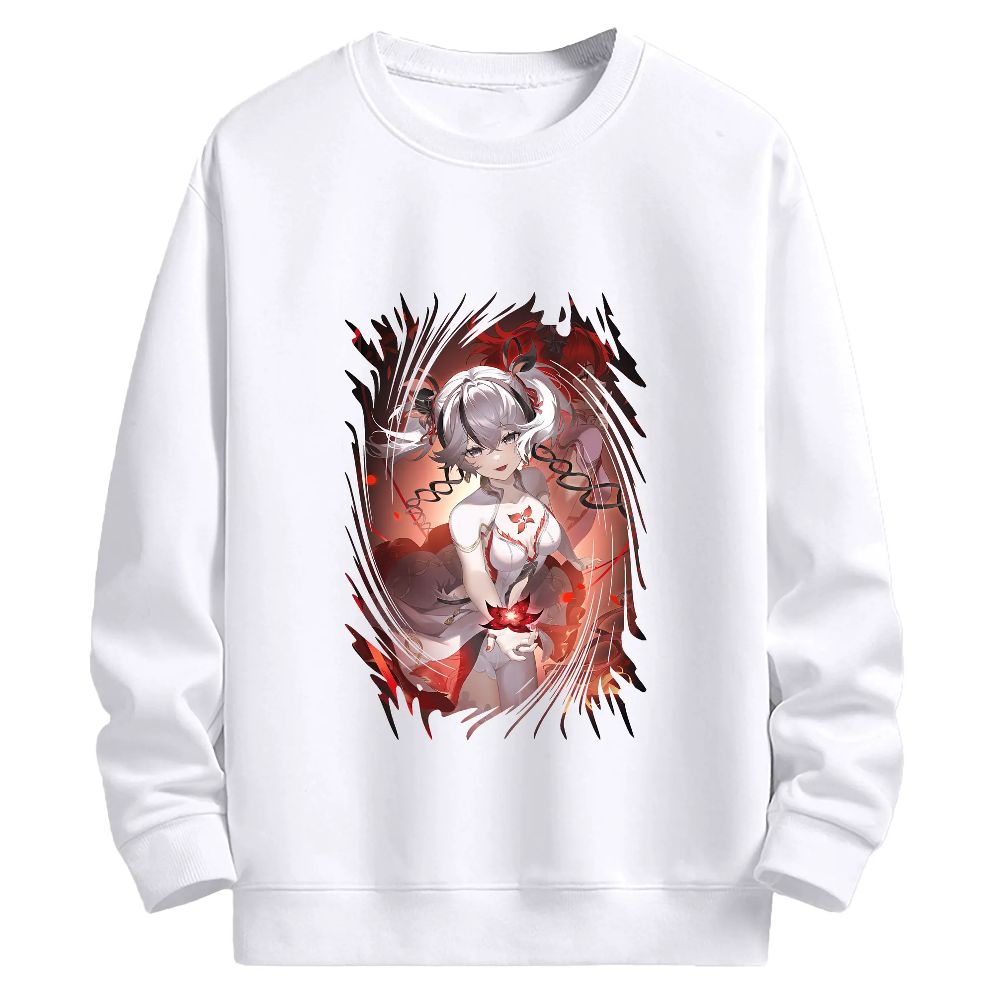 鳴潮 グッズ ツバキ - 高品質 クルーネック スウェット ・ コットン59％ ポリエステル41％ ・ ユニセックス 長袖 トレーナー ・ カジュアル デイリー スポーツ 散歩用