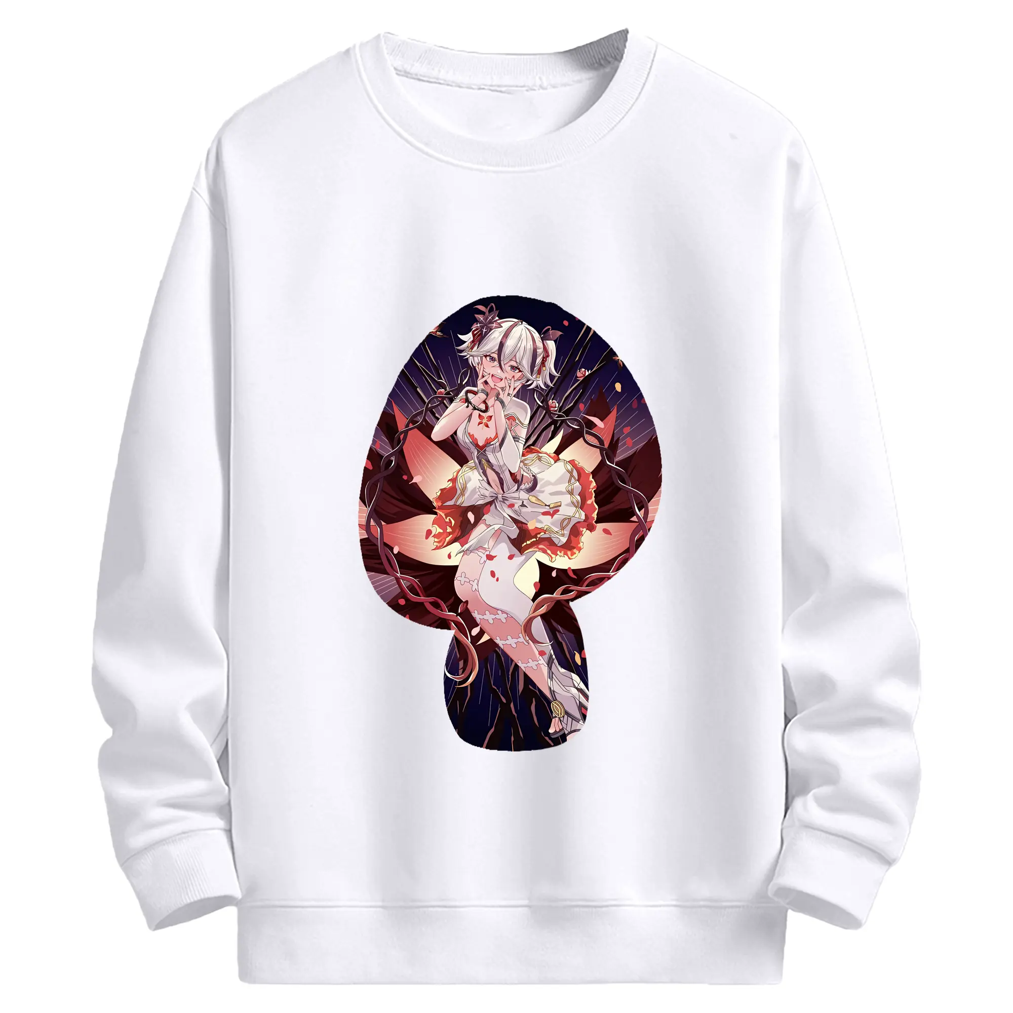 鳴潮 グッズ ツバキ - 高品質 クルーネック スウェット ・ コットン59％ ポリエステル41％ ・ ユニセックス 長袖 トレーナー ・ カジュアル デイリー スポーツ 散歩用