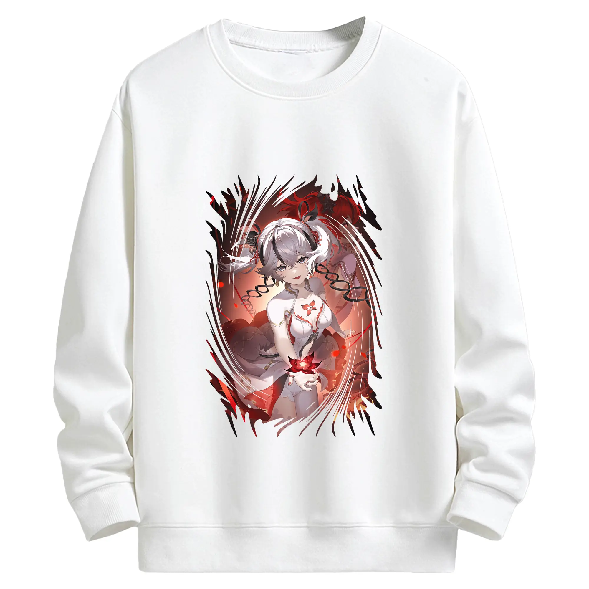 鳴潮 グッズ ツバキ - キッズ クルーネックスウェットシャツ ・ フロントプリント ・ 綿80％ ポリエステル20％ ・ 快適 通学 スポーツ 日常使い お散歩用