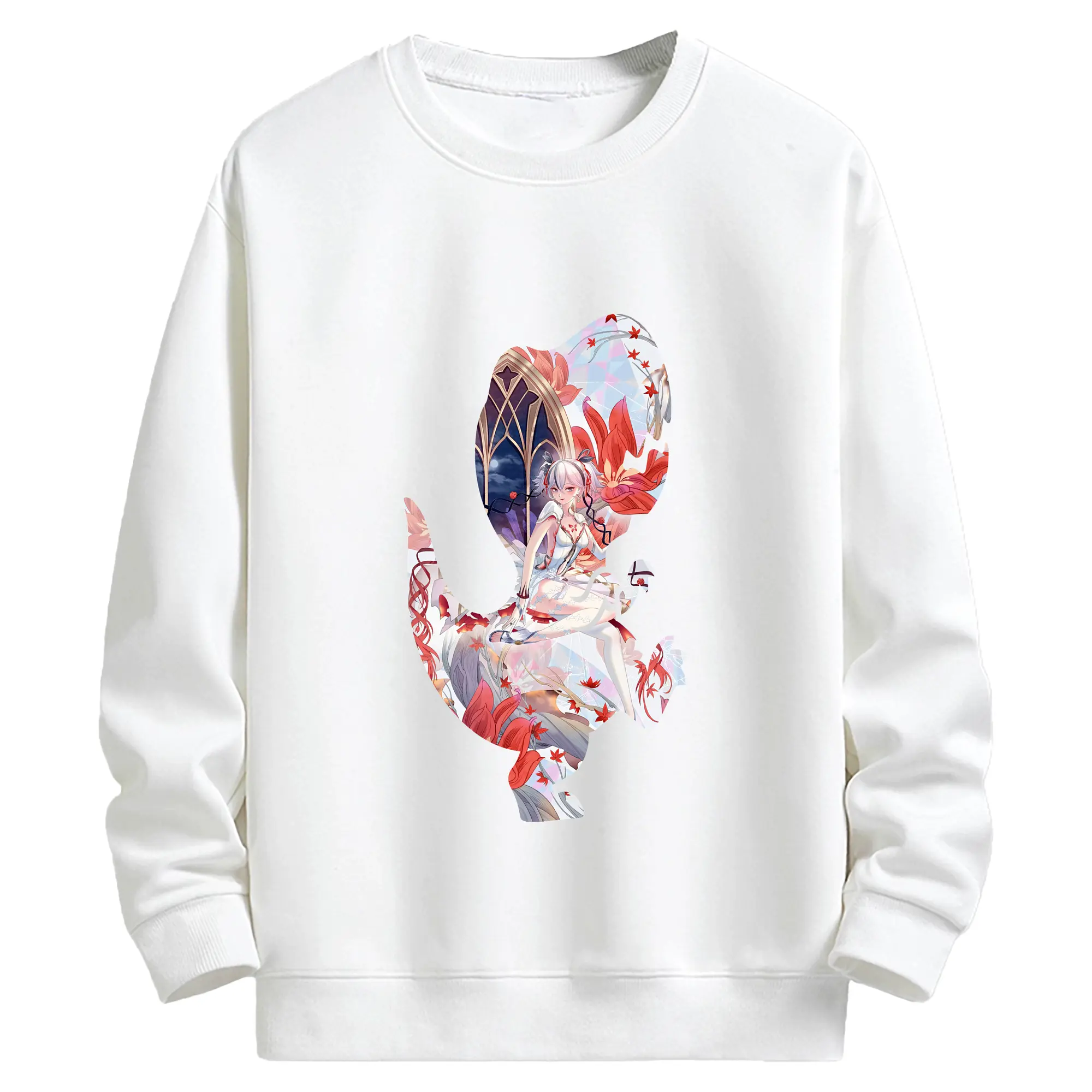 鳴潮 グッズ ツバキ - キッズ クルーネックスウェットシャツ ・ フロントプリント ・ 綿80％ ポリエステル20％ ・ 快適 通学 スポーツ 日常使い お散歩用