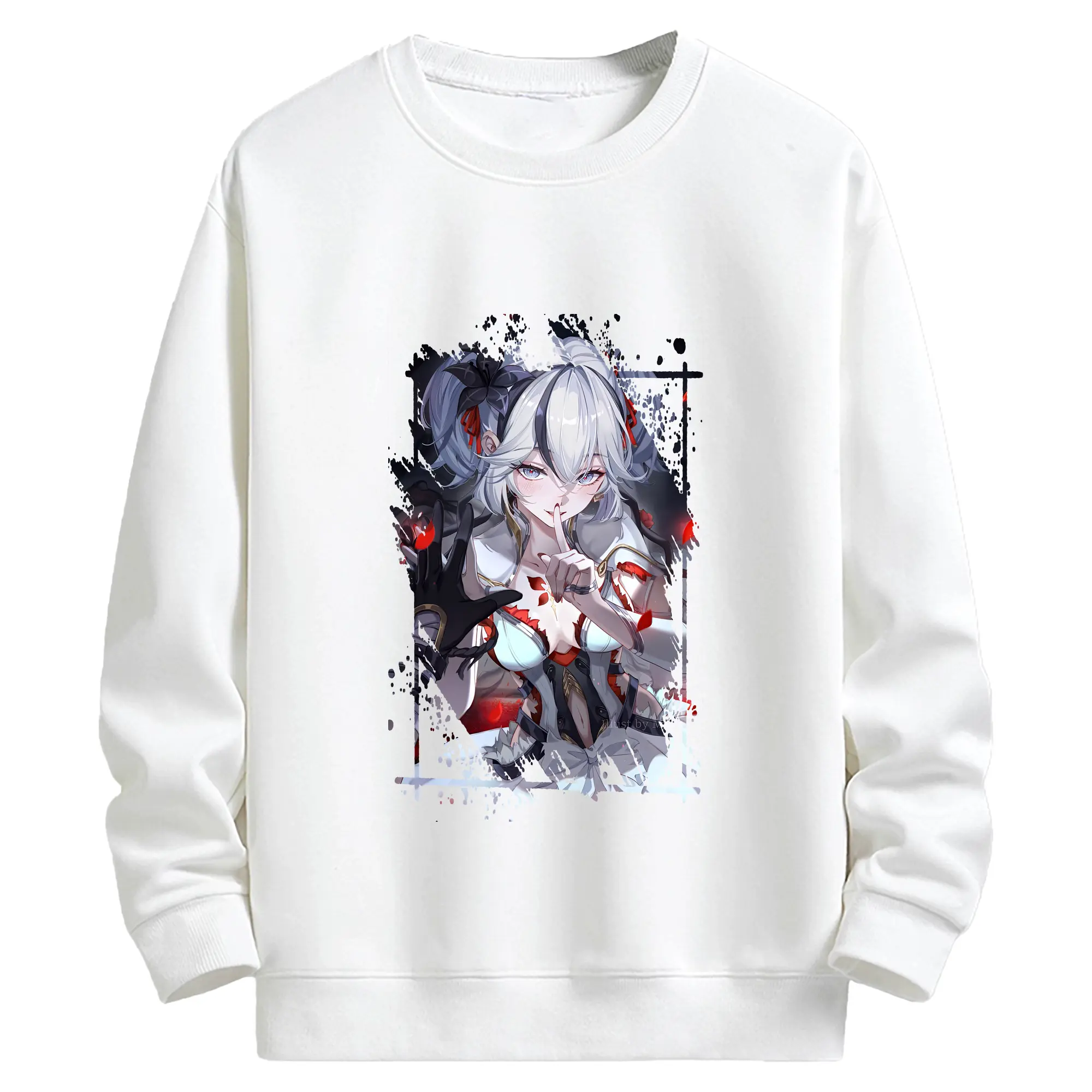 鳴潮 グッズ ツバキ - キッズ クルーネックスウェットシャツ ・ フロントプリント ・ 綿80％ ポリエステル20％ ・ 快適 通学 スポーツ 日常使い お散歩用