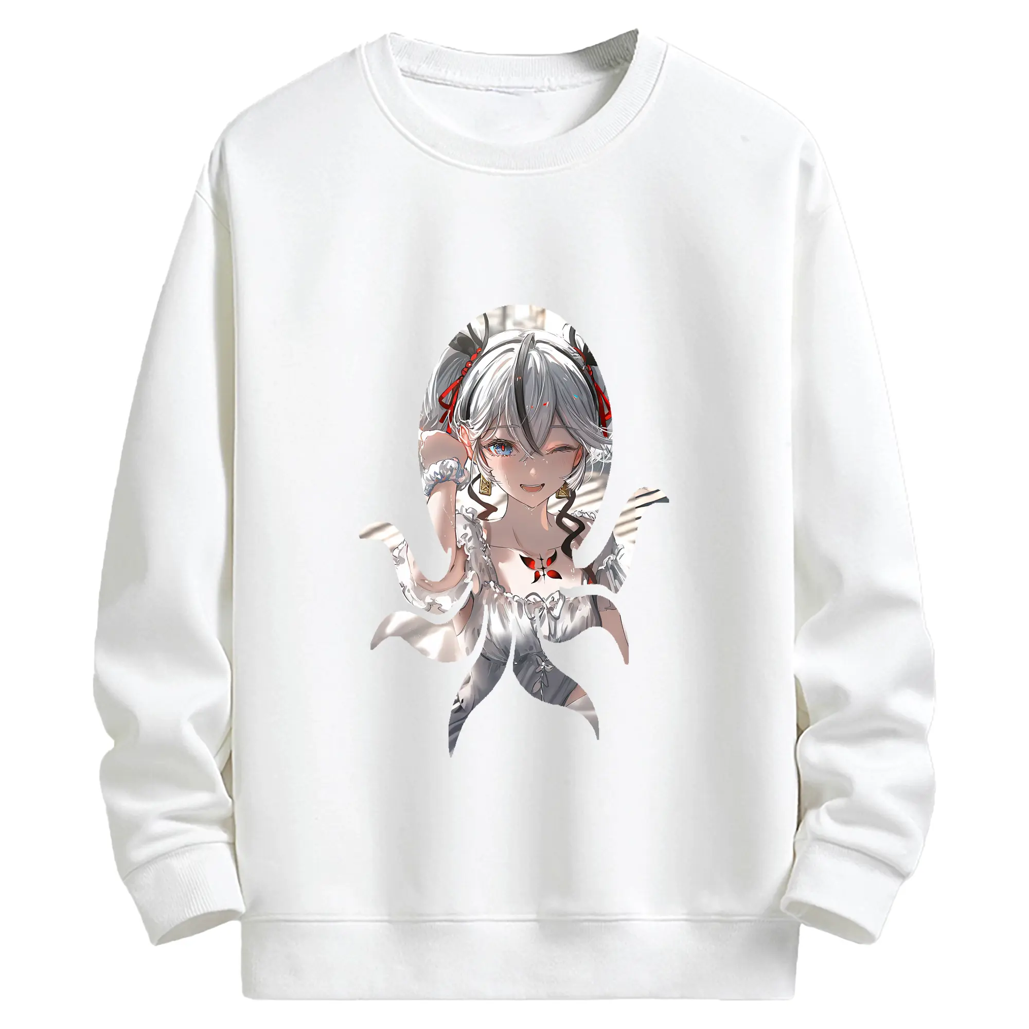 鳴潮 グッズ ツバキ - キッズ クルーネックスウェットシャツ ・ フロントプリント ・ 綿80％ ポリエステル20％ ・ 快適 通学 スポーツ 日常使い お散歩用