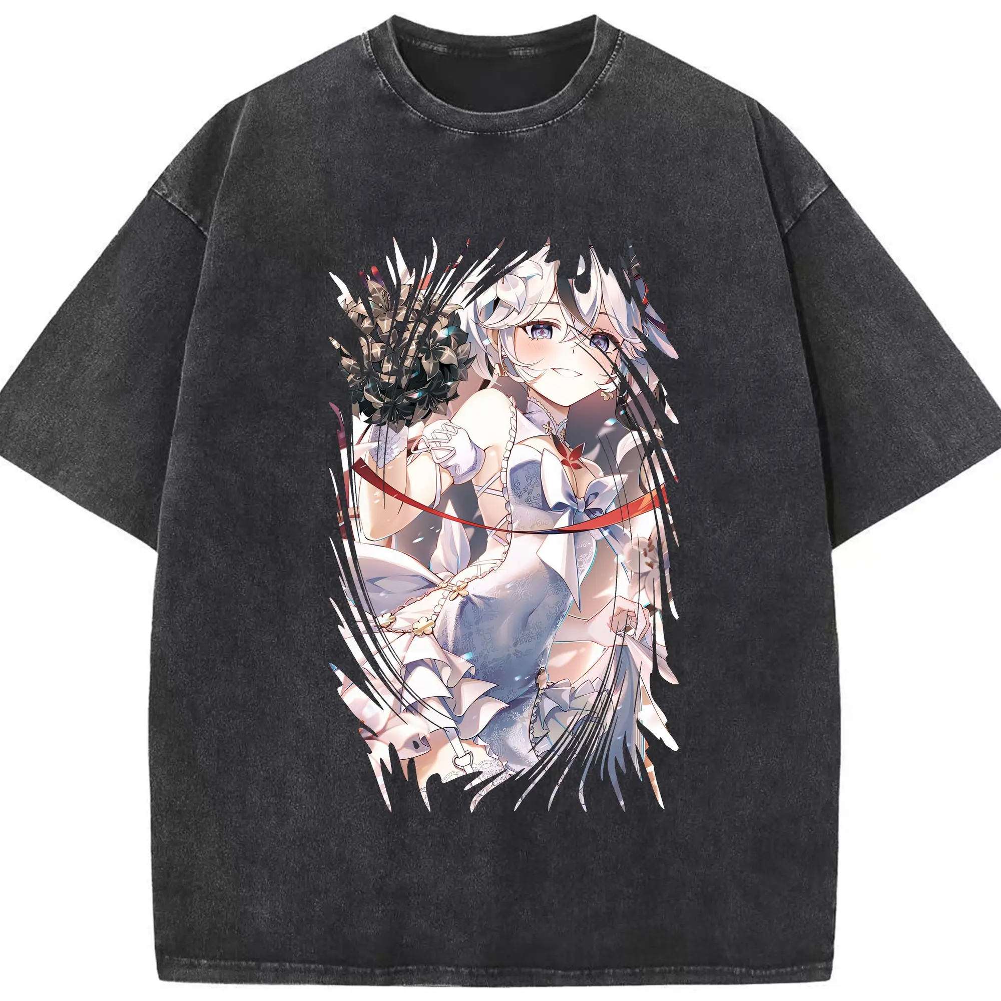 鳴潮 グッズ ツバキ - 綿100％ ヴィンテージ風 半袖Tシャツ ・ フロントプリント ・ 柔らか肌触り ・ 通気性 快適 ・ スポーツ カジュアル 外出用