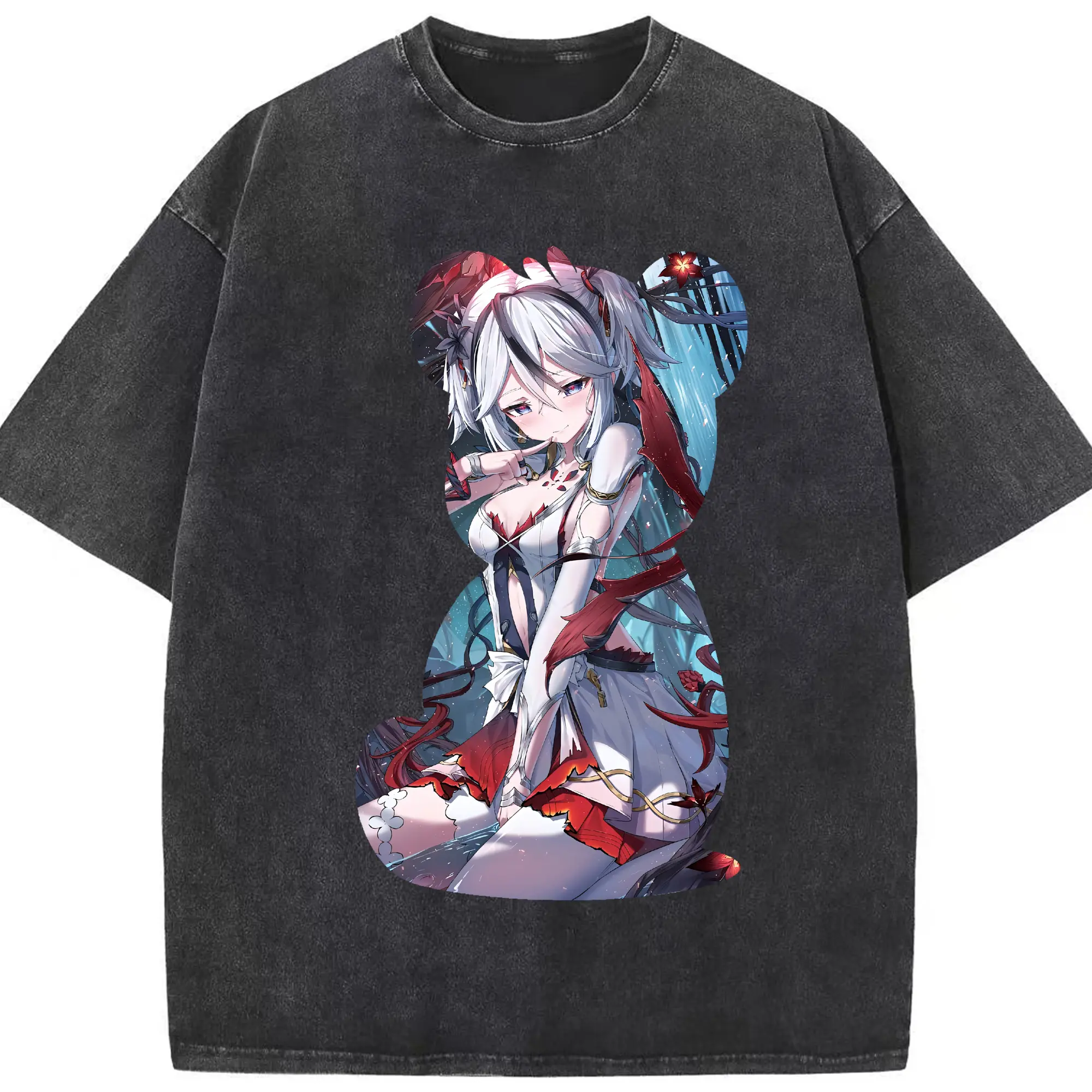 鳴潮 グッズ ツバキ - 綿100％ ヴィンテージ風 半袖Tシャツ ・ フロントプリント ・ 柔らか肌触り ・ 通気性 快適 ・ スポーツ カジュアル 外出用