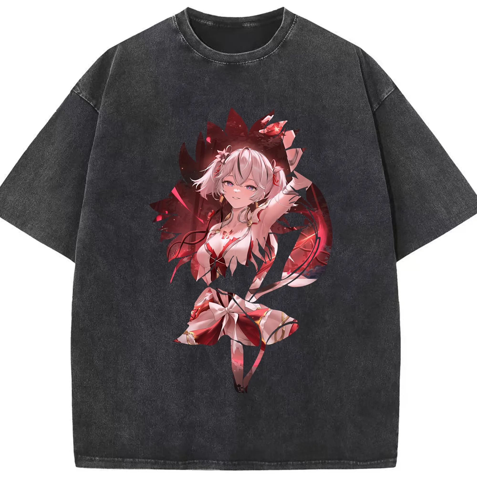 鳴潮 グッズ ツバキ - 綿100％ ヴィンテージ風 半袖Tシャツ ・ フロントプリント ・ 柔らか肌触り ・ 通気性 快適 ・ スポーツ カジュアル 外出用