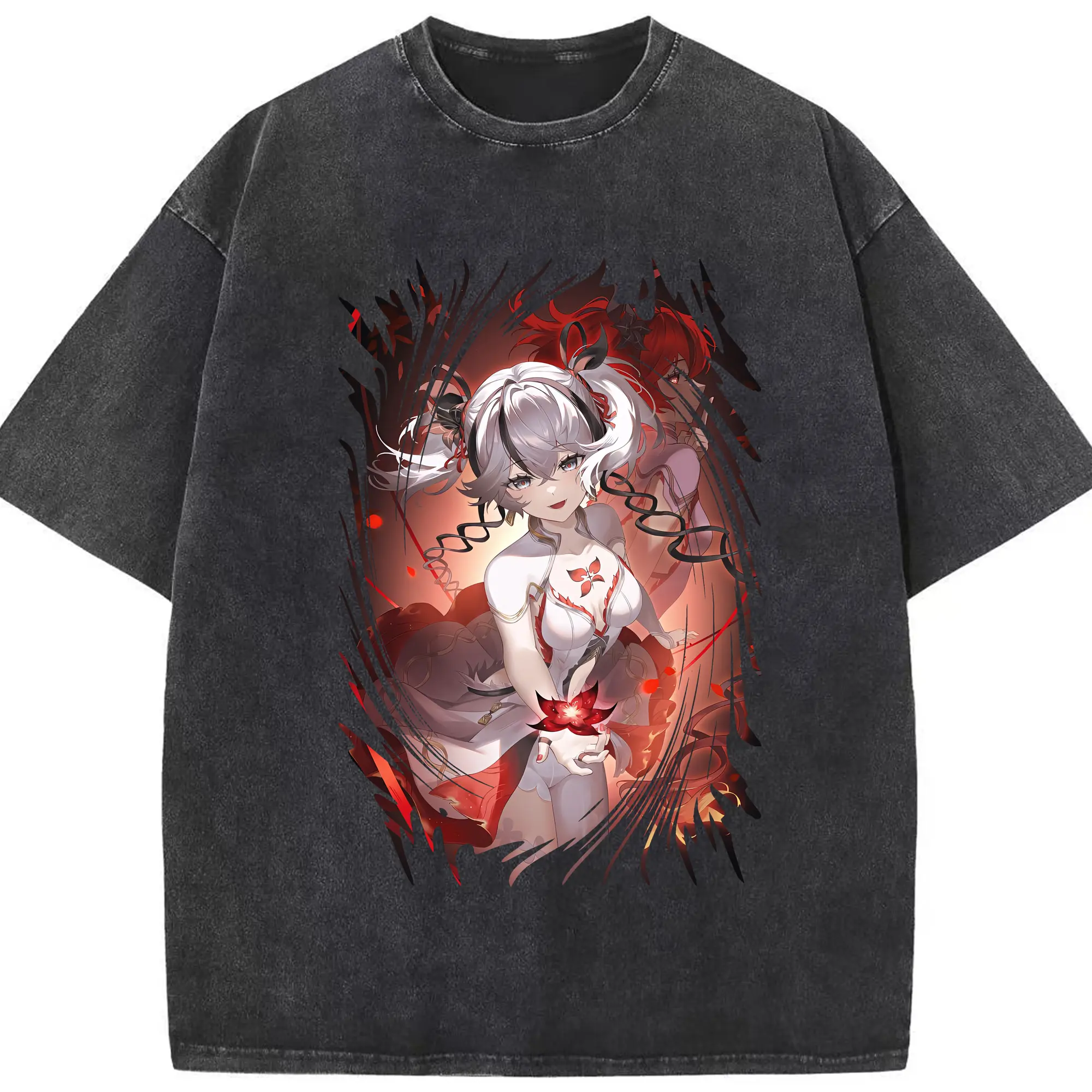 鳴潮 グッズ ツバキ - 綿100％ ヴィンテージ風 半袖Tシャツ ・ フロントプリント ・ 柔らか肌触り ・ 通気性 快適 ・ スポーツ カジュアル 外出用