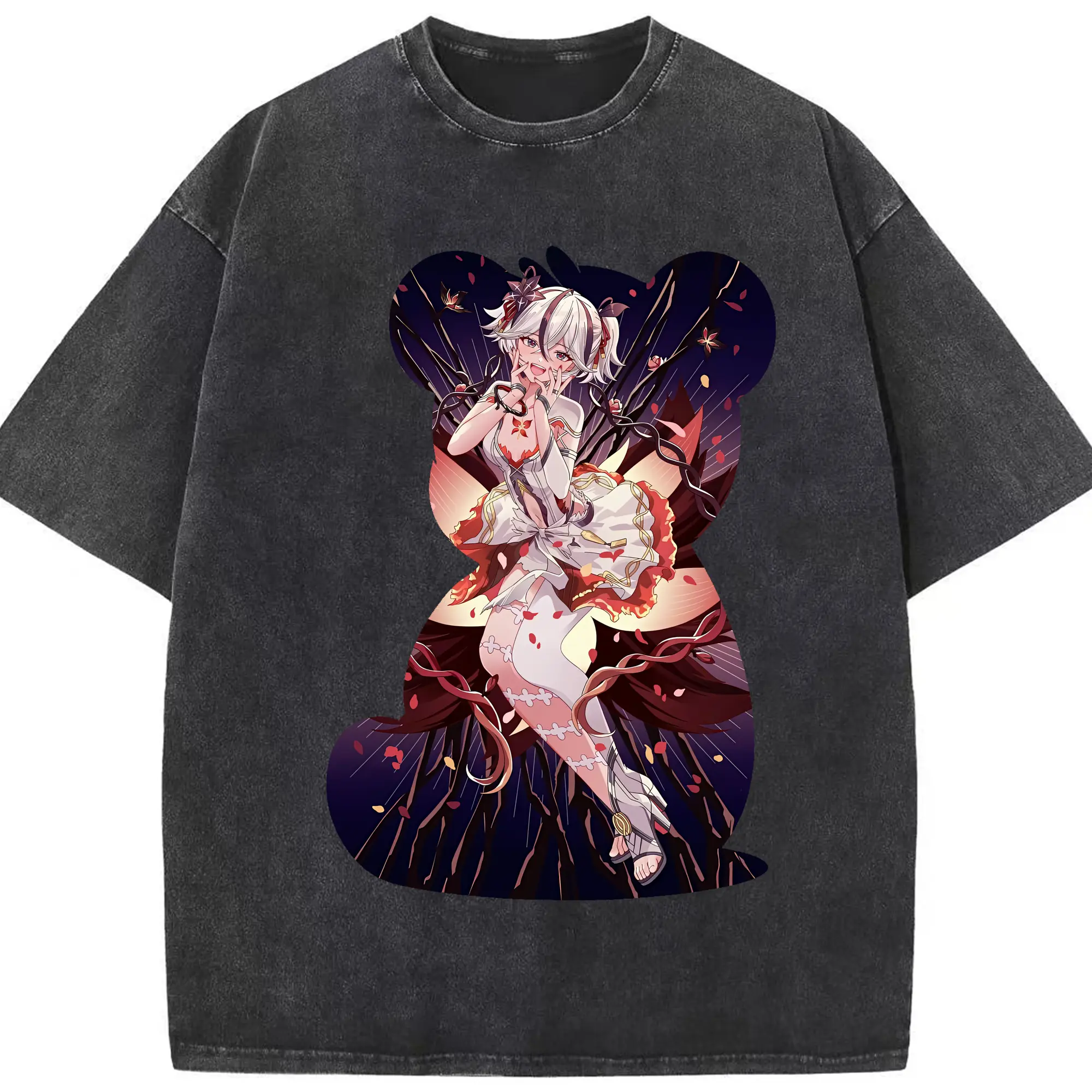 鳴潮 グッズ ツバキ - 綿100％ ヴィンテージ風 半袖Tシャツ ・ フロントプリント ・ 柔らか肌触り ・ 通気性 快適 ・ スポーツ カジュアル 外出用