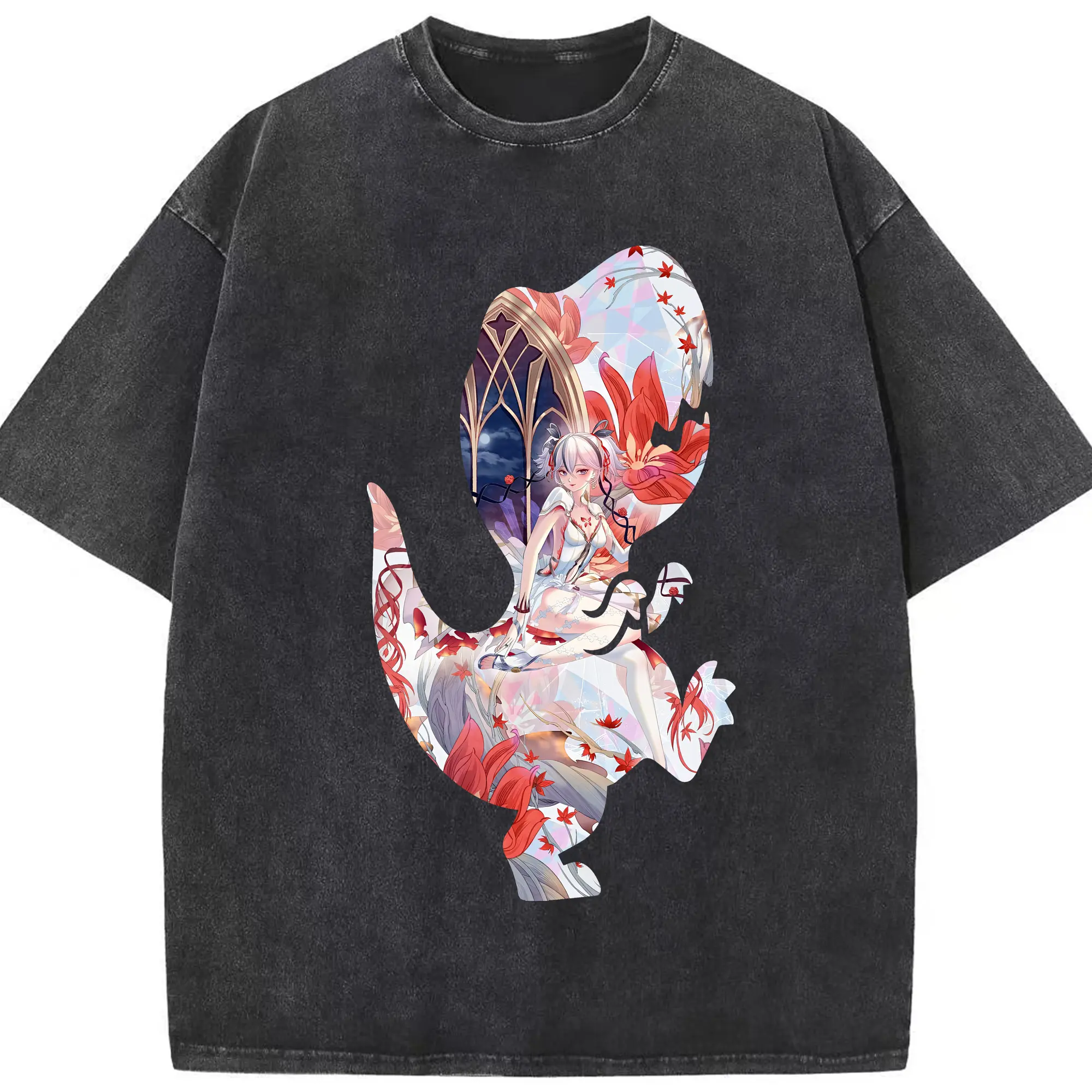 鳴潮 グッズ ツバキ - 綿100％ ヴィンテージ風 半袖Tシャツ ・ フロントプリント ・ 柔らか肌触り ・ 通気性 快適 ・ スポーツ カジュアル 外出用