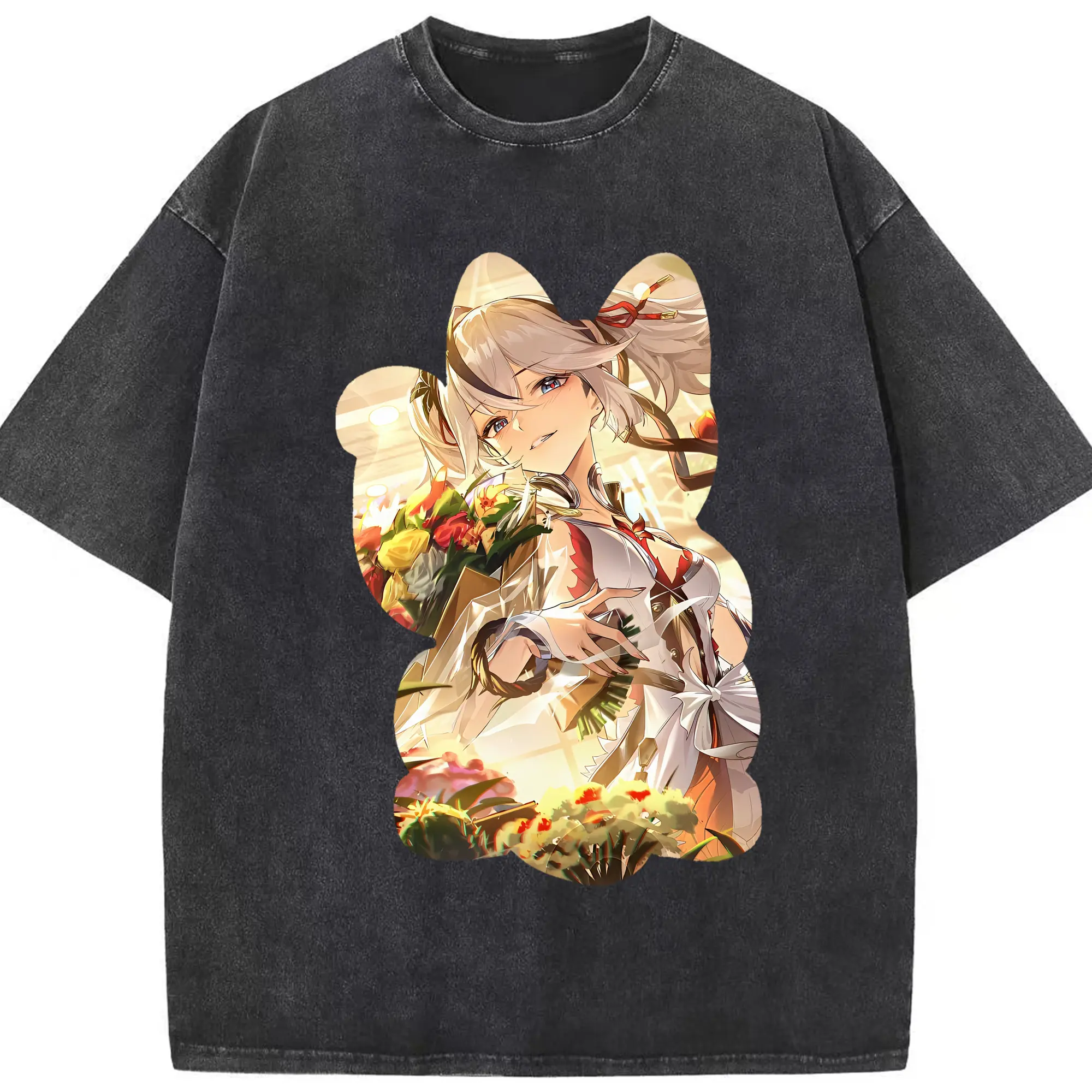 鳴潮 グッズ ツバキ - 綿100％ ヴィンテージ風 半袖Tシャツ ・ フロントプリント ・ 柔らか肌触り ・ 通気性 快適 ・ スポーツ カジュアル 外出用