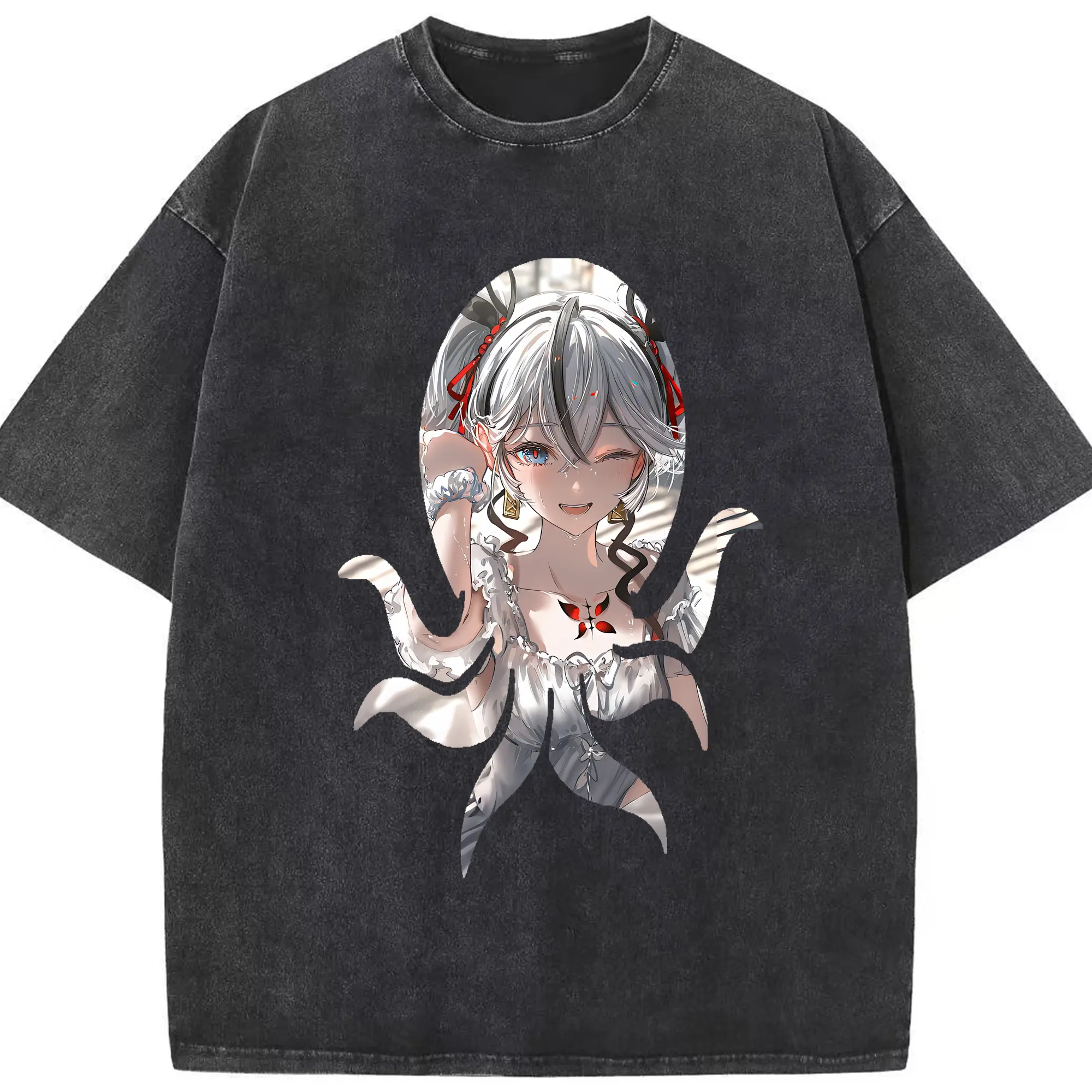 鳴潮 グッズ ツバキ - 綿100％ ヴィンテージ風 半袖Tシャツ ・ フロントプリント ・ 柔らか肌触り ・ 通気性 快適 ・ スポーツ カジュアル 外出用