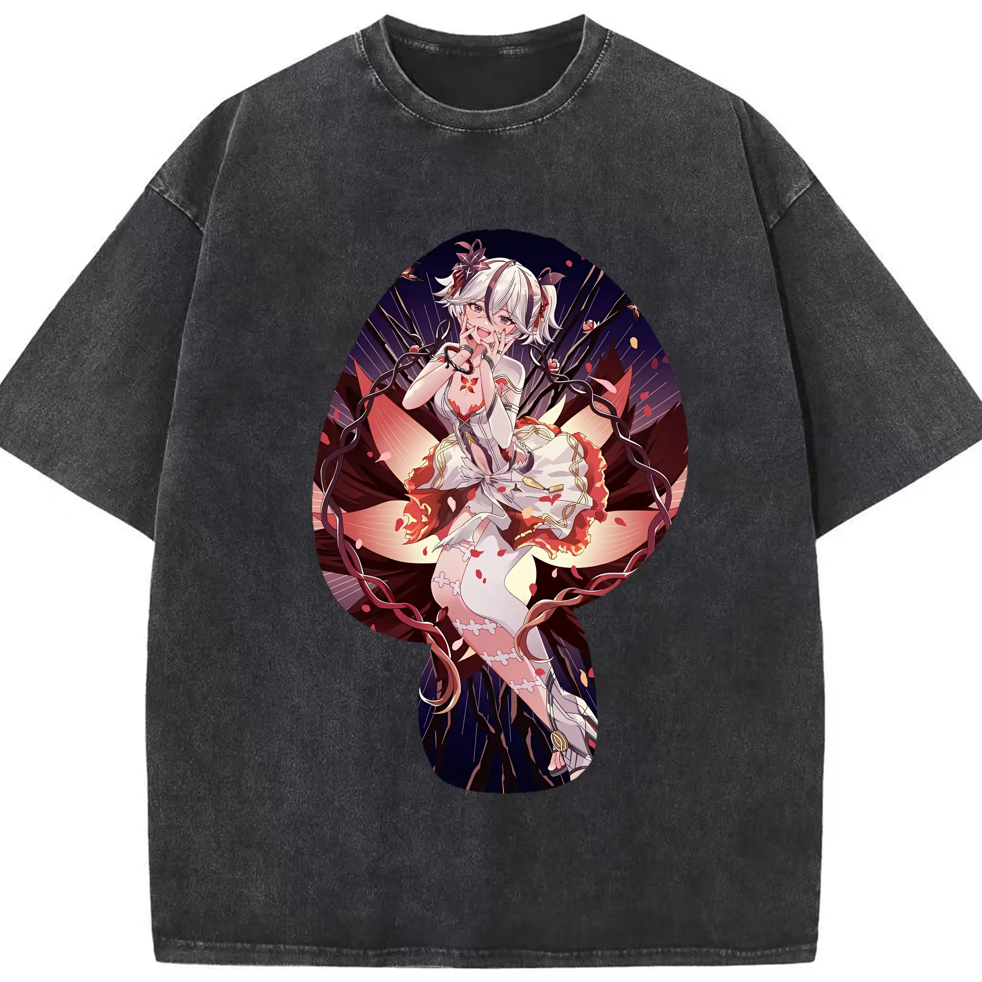 鳴潮 グッズ ツバキ - 綿100％ ヴィンテージ風 半袖Tシャツ ・ フロントプリント ・ 柔らか肌触り ・ 通気性 快適 ・ スポーツ カジュアル 外出用