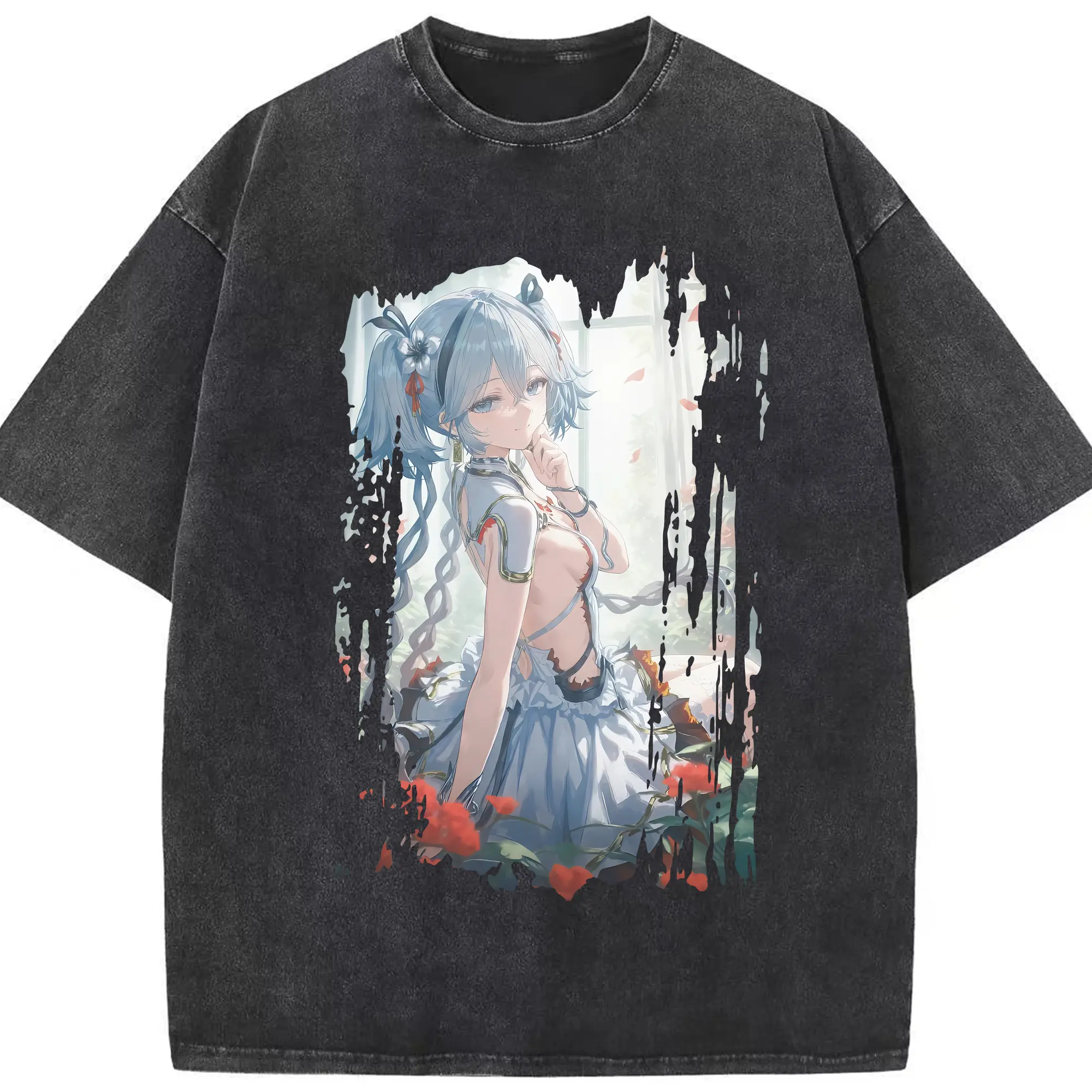 鳴潮 グッズ ツバキ - 綿100％ ヴィンテージ風 半袖Tシャツ ・ フロントプリント ・ 柔らか肌触り ・ 通気性 快適 ・ スポーツ カジュアル 外出用