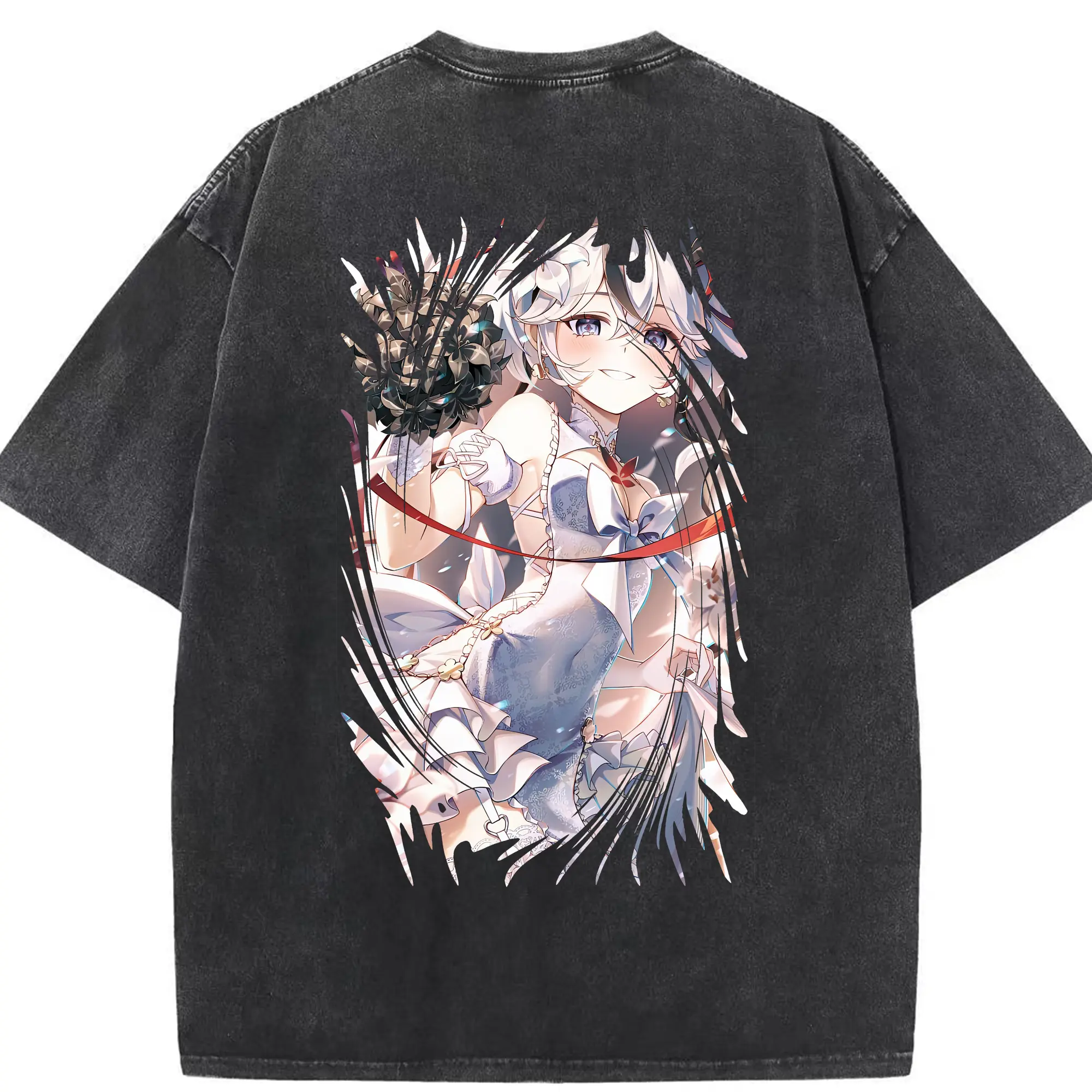 鳴潮 グッズ ツバキ - 綿100％ ヴィンテージ風 半袖Tシャツ ・ 背面プリント ・ 柔らか肌触り ・ 通気性 快適 ・ スポーツ カジュアル 外出用