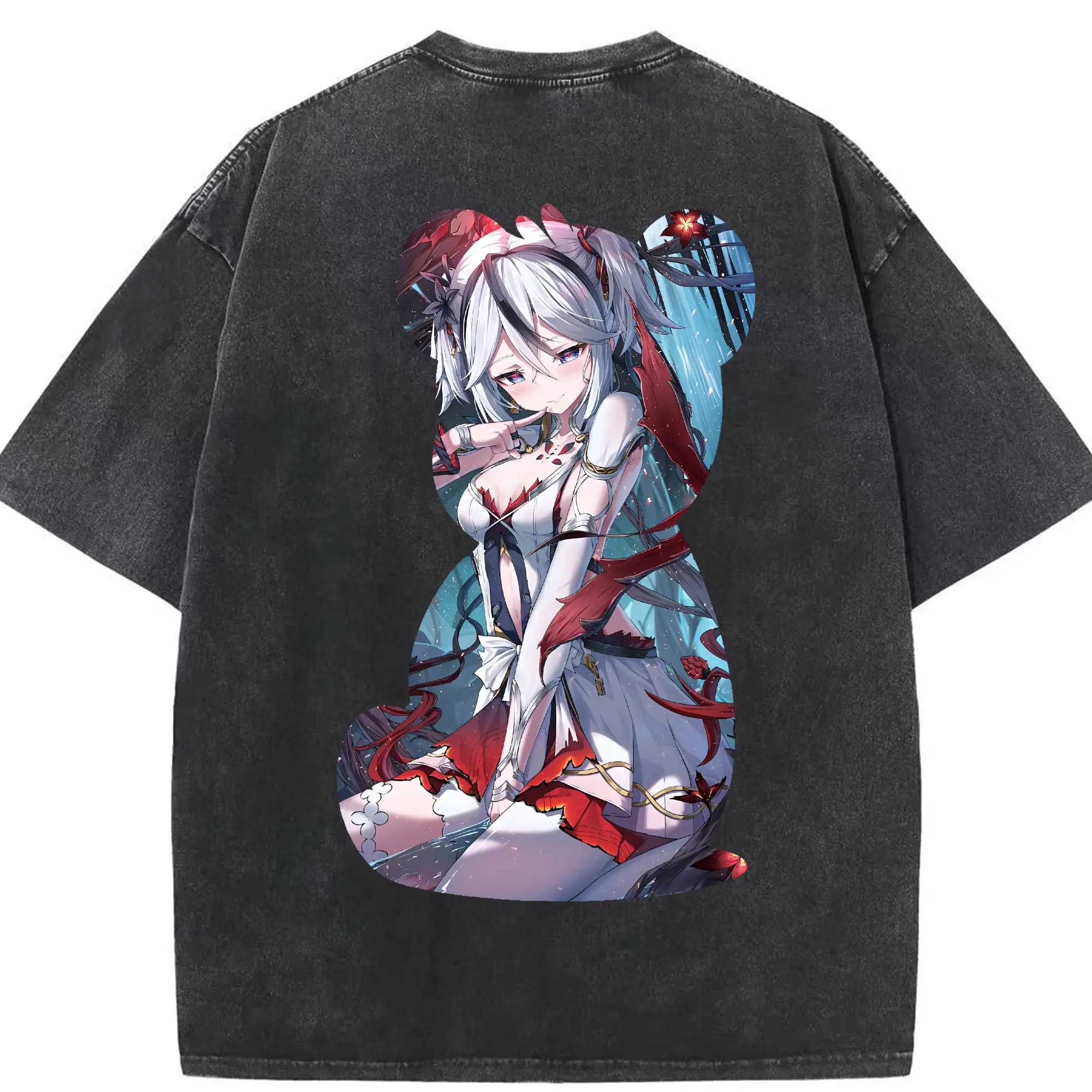 鳴潮 グッズ ツバキ - 綿100％ ヴィンテージ風 半袖Tシャツ ・ 背面プリント ・ 柔らか肌触り ・ 通気性 快適 ・ スポーツ カジュアル 外出用