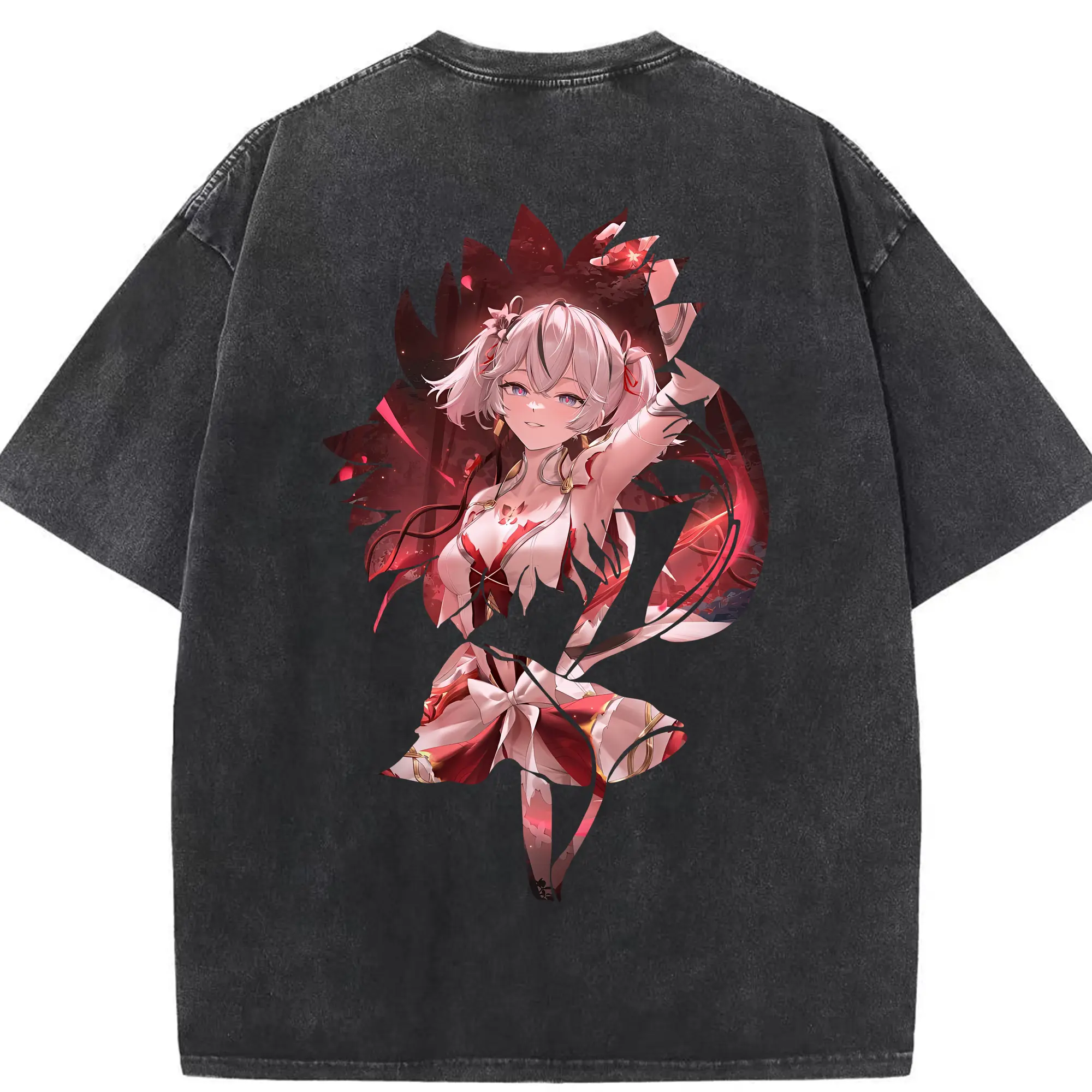 鳴潮 グッズ ツバキ - 綿100％ ヴィンテージ風 半袖Tシャツ ・ 背面プリント ・ 柔らか肌触り ・ 通気性 快適 ・ スポーツ カジュアル 外出用