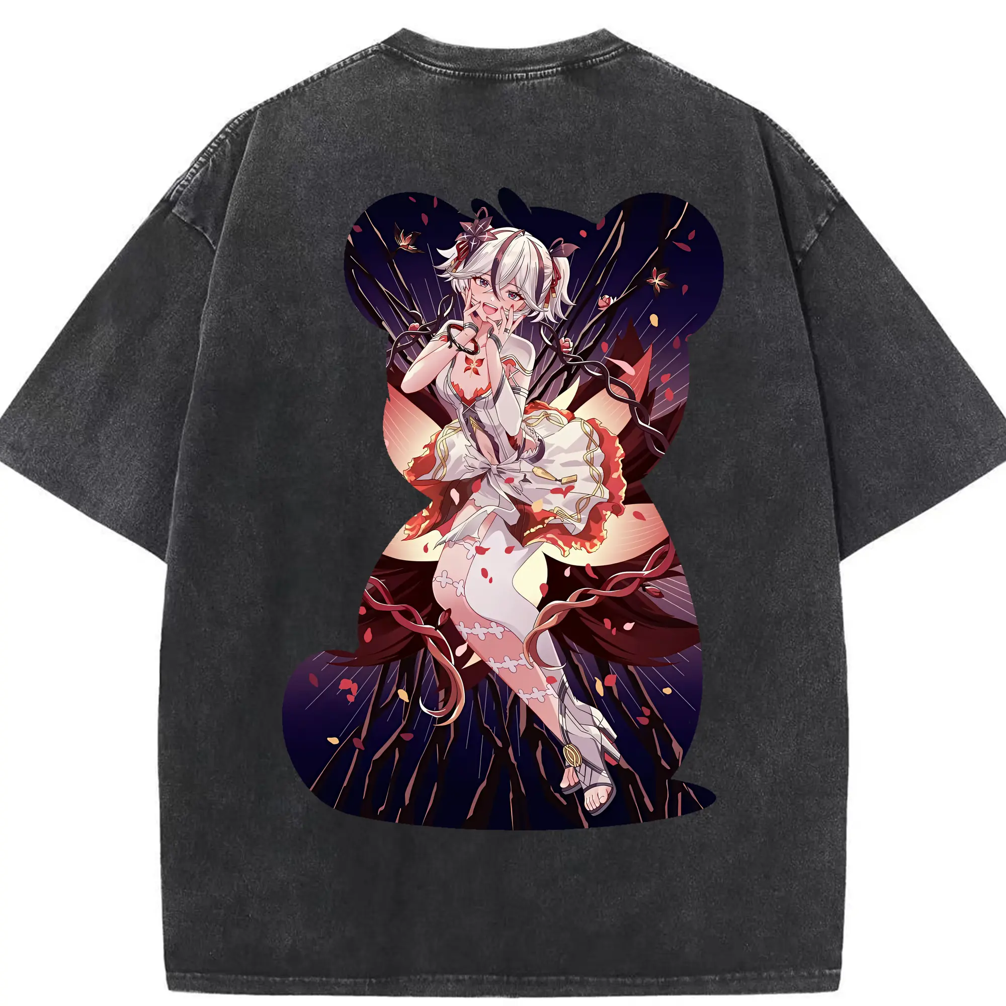 鳴潮 グッズ ツバキ - 綿100％ ヴィンテージ風 半袖Tシャツ ・ 背面プリント ・ 柔らか肌触り ・ 通気性 快適 ・ スポーツ カジュアル 外出用