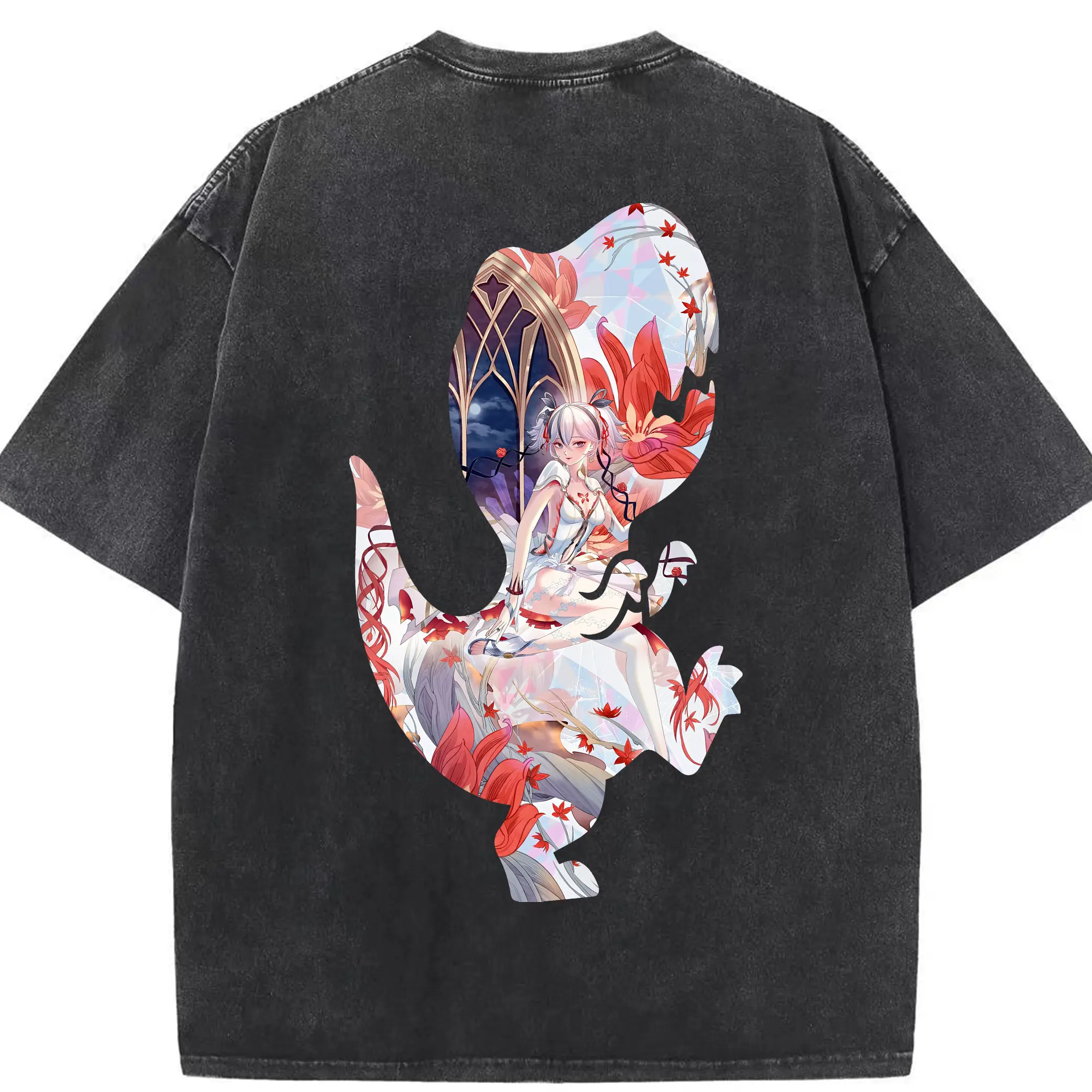 鳴潮 グッズ ツバキ - 綿100％ ヴィンテージ風 半袖Tシャツ ・ 背面プリント ・ 柔らか肌触り ・ 通気性 快適 ・ スポーツ カジュアル 外出用