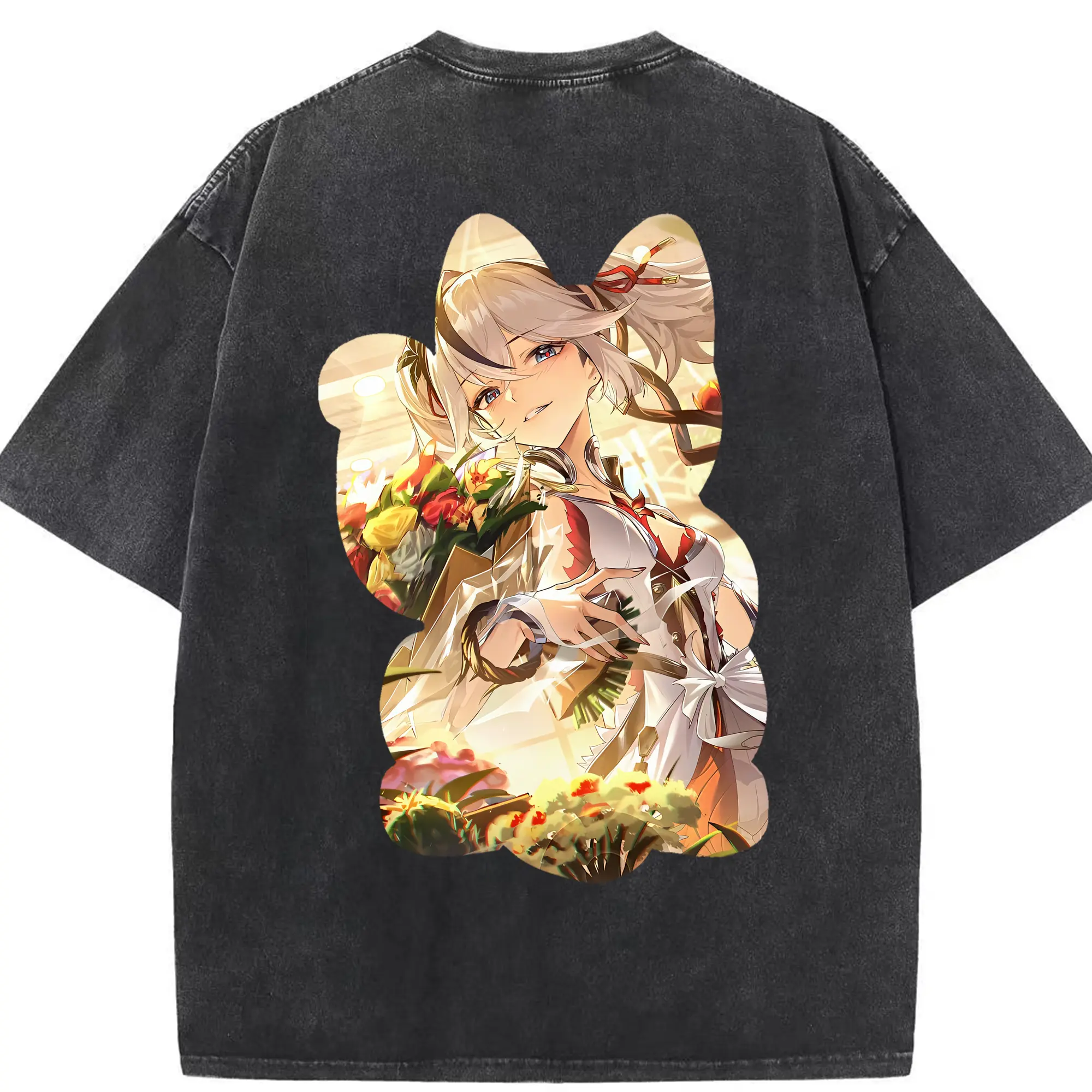 鳴潮 グッズ ツバキ - 綿100％ ヴィンテージ風 半袖Tシャツ ・ 背面プリント ・ 柔らか肌触り ・ 通気性 快適 ・ スポーツ カジュアル 外出用