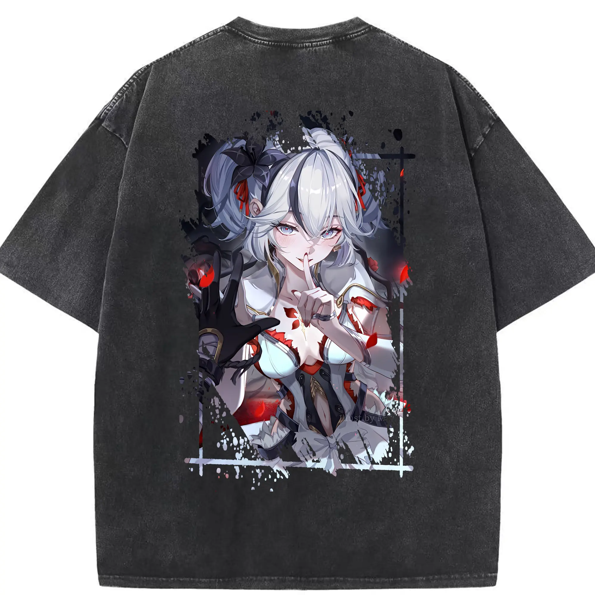 鳴潮 グッズ ツバキ - 綿100％ ヴィンテージ風 半袖Tシャツ ・ 背面プリント ・ 柔らか肌触り ・ 通気性 快適 ・ スポーツ カジュアル 外出用