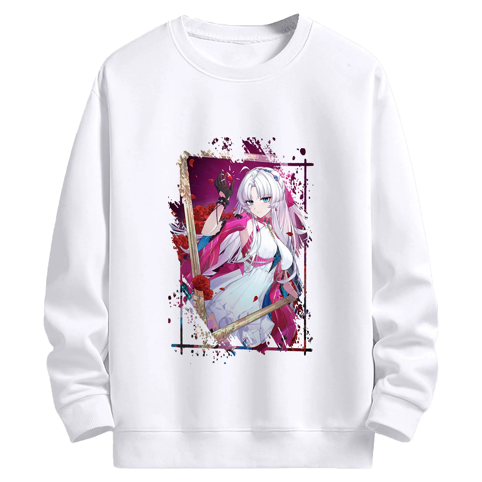 鳴潮 グッズ カルロッタ - 高品質 クルーネック スウェット ・ コットン59％ ポリエステル41％ ・ ユニセックス 長袖 トレーナー ・ カジュアル デイリー スポーツ 散歩用