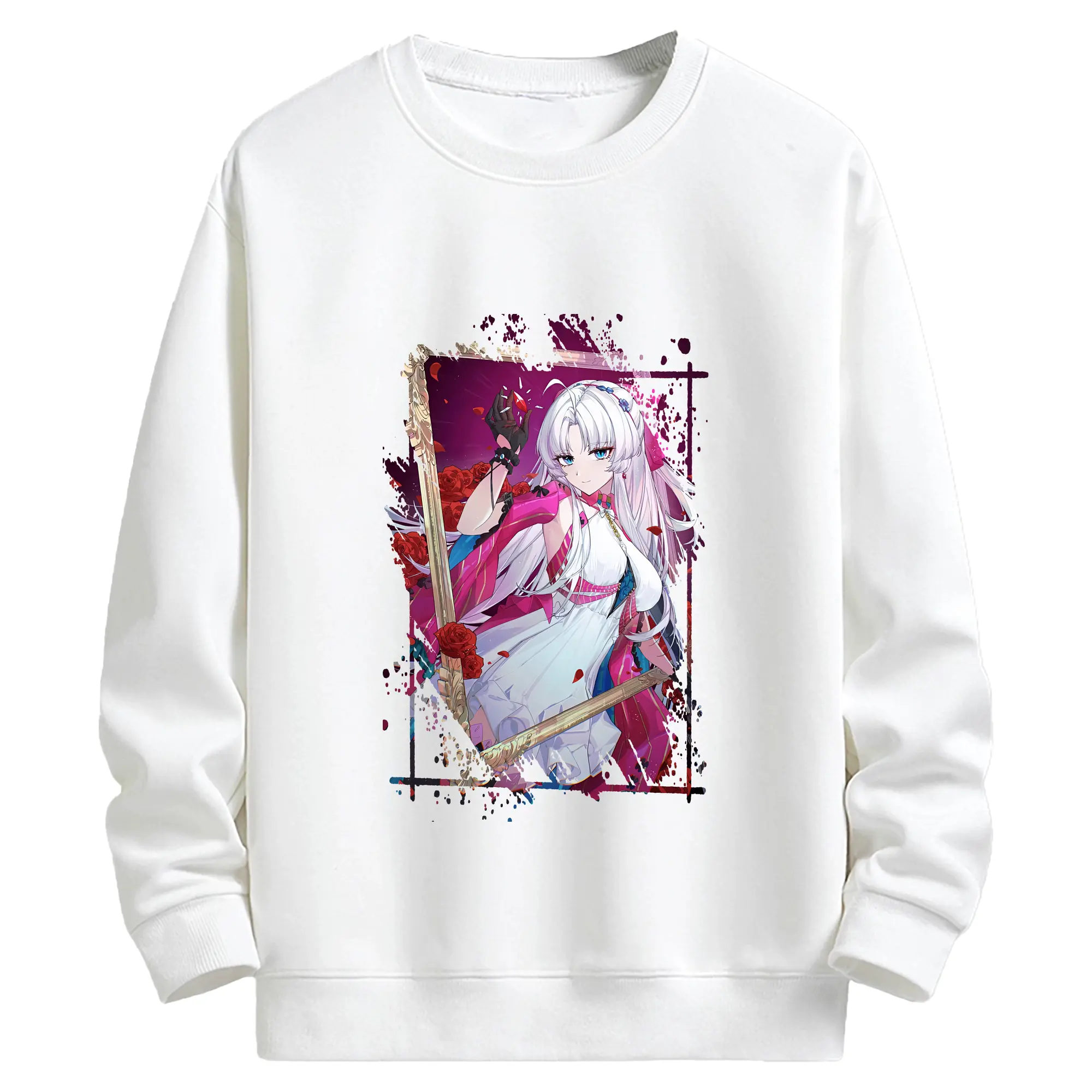 鳴潮 グッズ カルロッタ - キッズ クルーネックスウェットシャツ ・ フロントプリント ・ 綿80％ ポリエステル20％ ・ 快適 通学 スポーツ 日常使い お散歩用