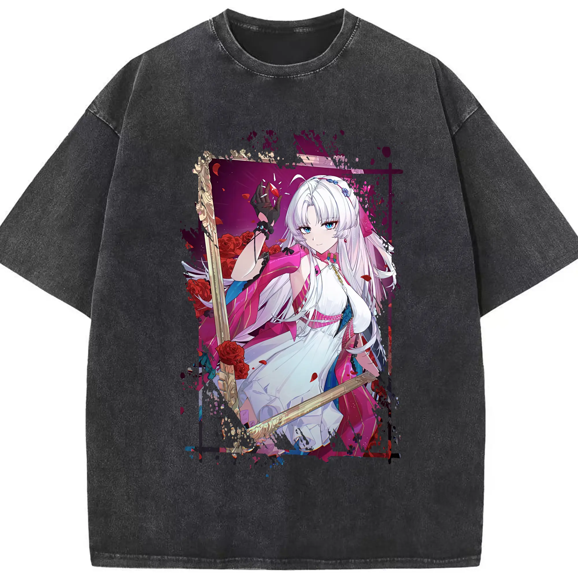 鳴潮 グッズ カルロッタ - 綿100％ ヴィンテージ風 半袖Tシャツ ・ フロントプリント ・ 柔らか肌触り ・ 通気性 快適 ・ スポーツ カジュアル 外出用