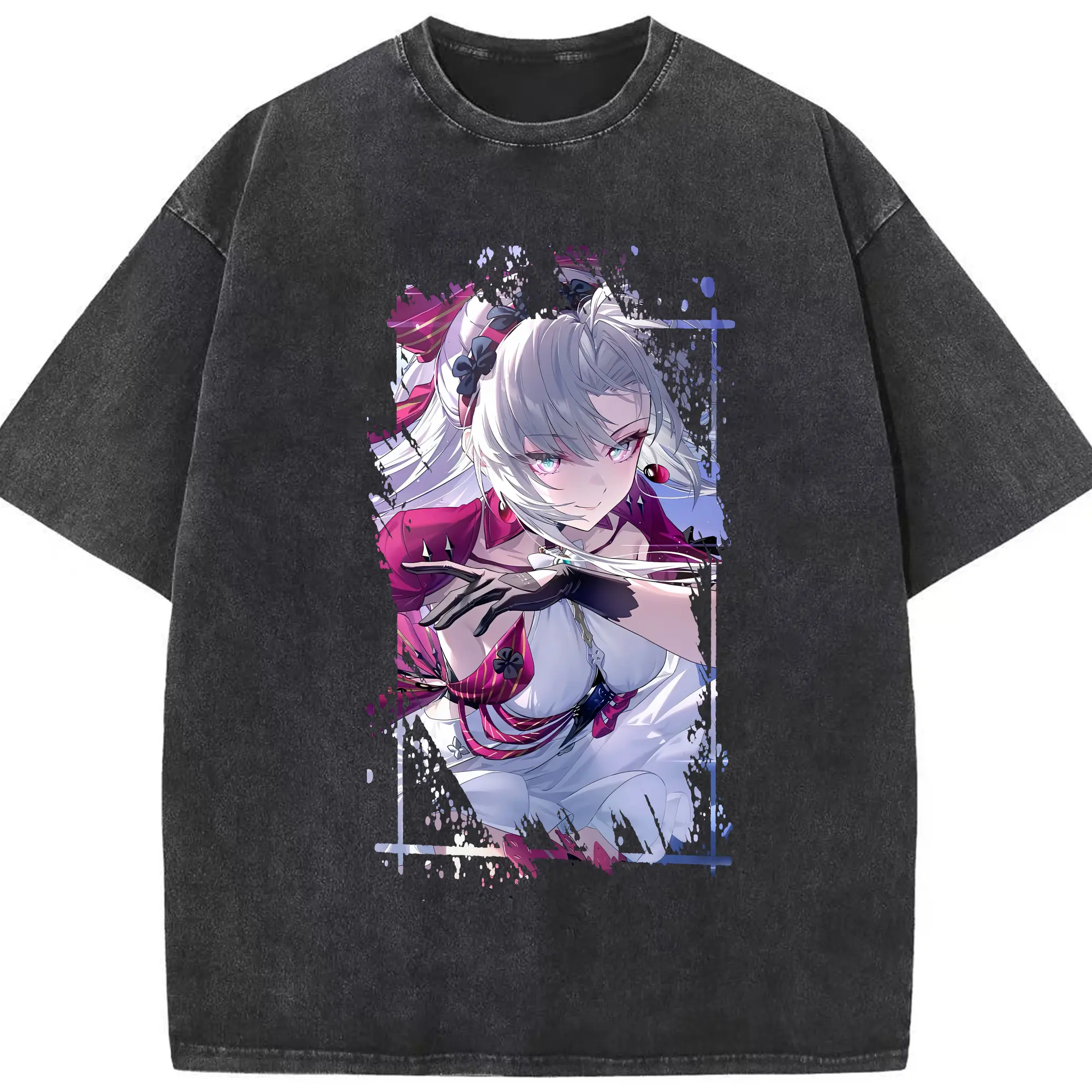 鳴潮 グッズ カルロッタ - 綿100％ ヴィンテージ風 半袖Tシャツ ・ フロントプリント ・ 柔らか肌触り ・ 通気性 快適 ・ スポーツ カジュアル 外出用