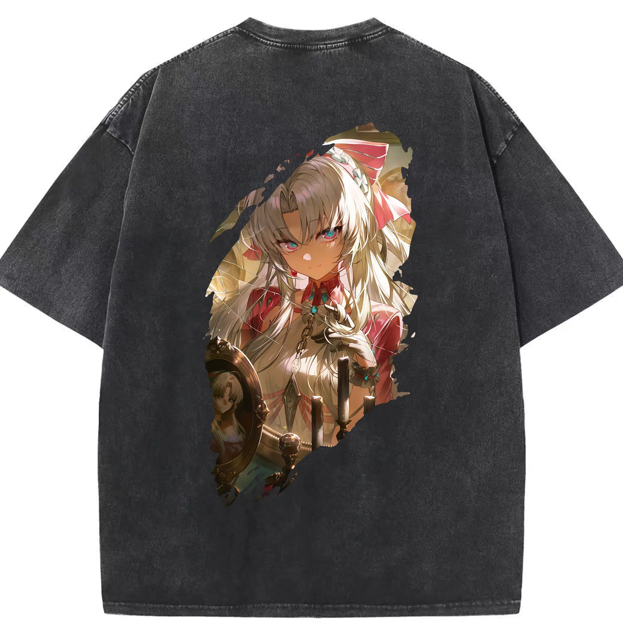 鳴潮 グッズ カルロッタ - 綿100％ ヴィンテージ風 半袖Tシャツ ・ 背面プリント ・ 柔らか肌触り ・ 通気性 快適 ・ スポーツ カジュアル 外出用