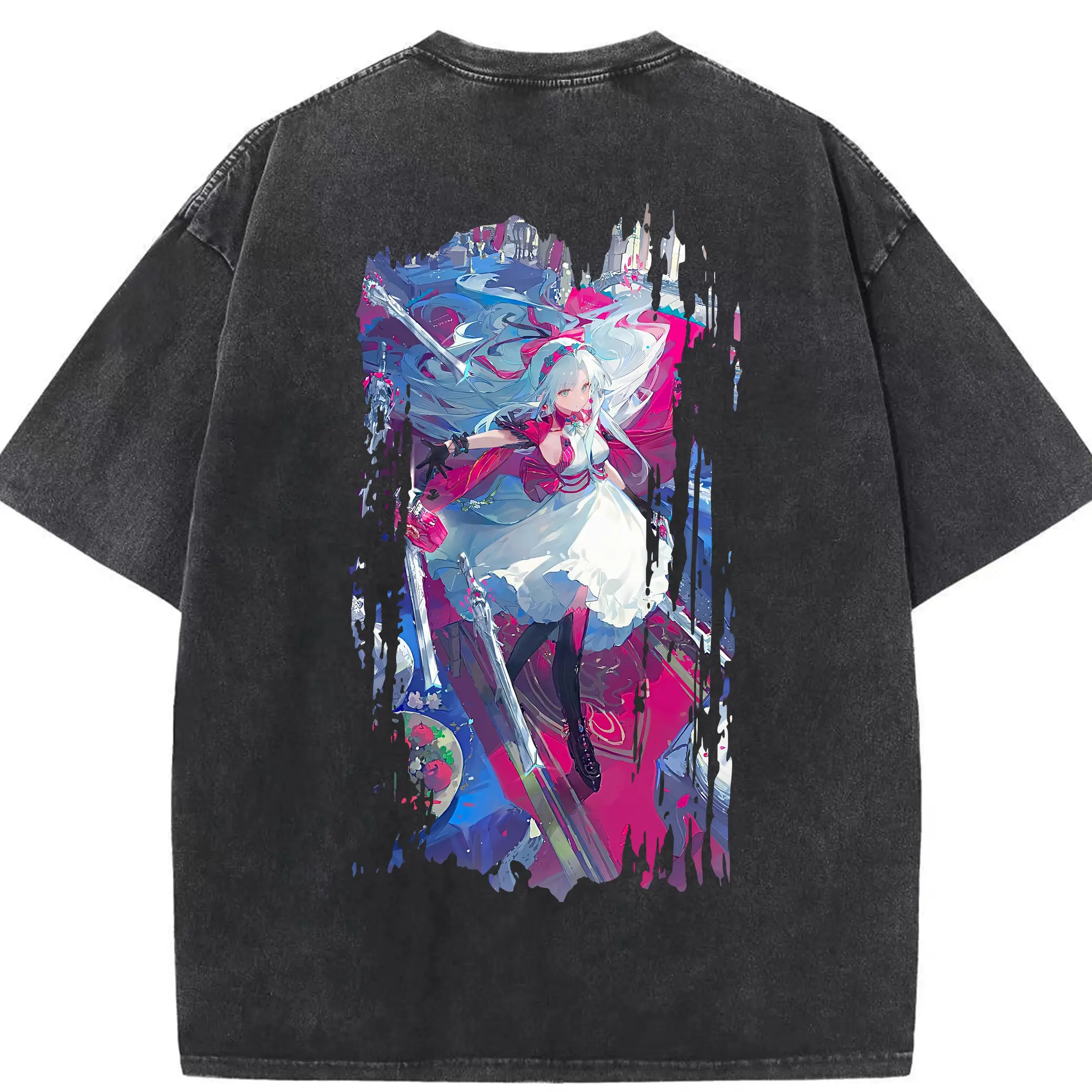 鳴潮 グッズ カルロッタ - 綿100％ ヴィンテージ風 半袖Tシャツ ・ 背面プリント ・ 柔らか肌触り ・ 通気性 快適 ・ スポーツ カジュアル 外出用