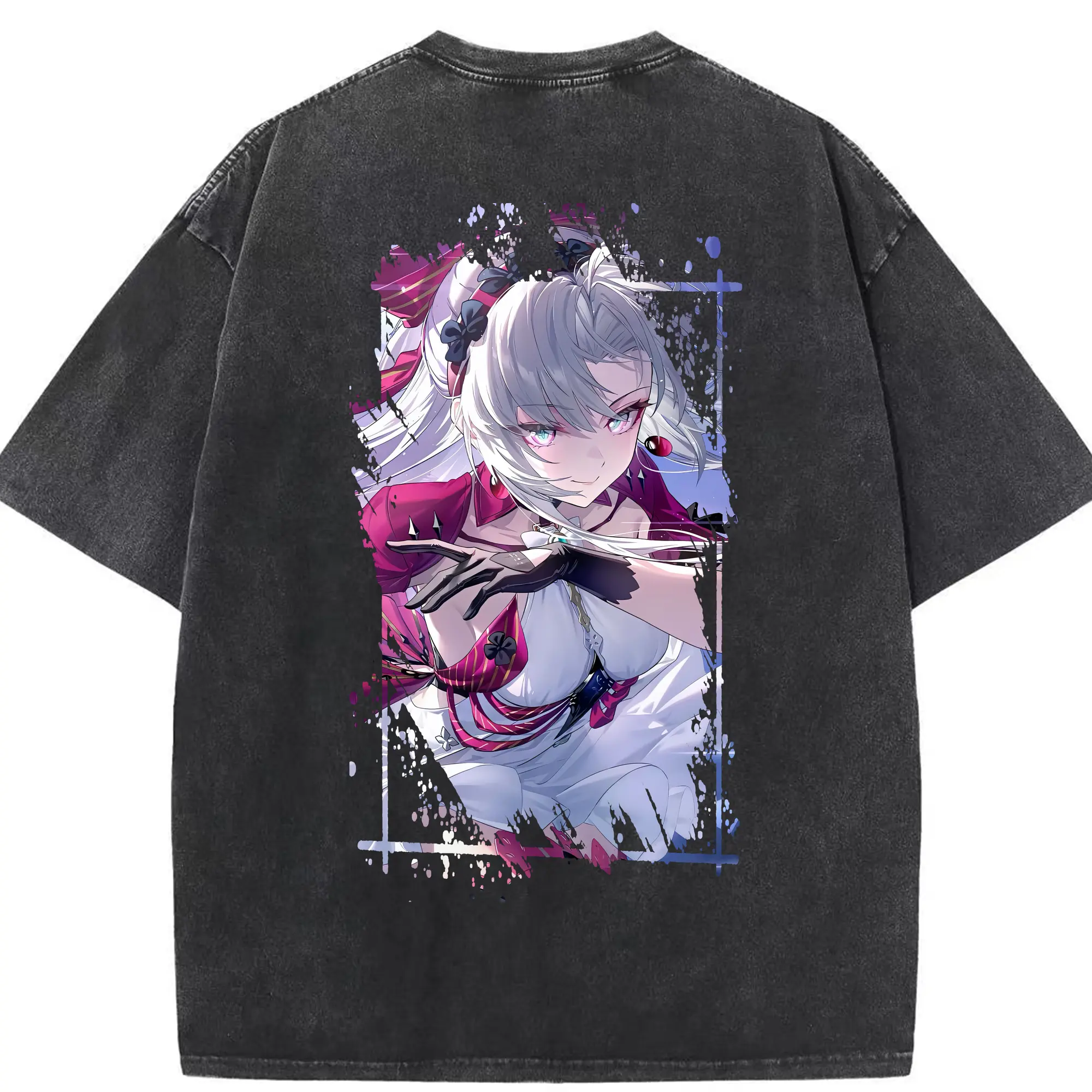 鳴潮 グッズ カルロッタ - 綿100％ ヴィンテージ風 半袖Tシャツ ・ 背面プリント ・ 柔らか肌触り ・ 通気性 快適 ・ スポーツ カジュアル 外出用